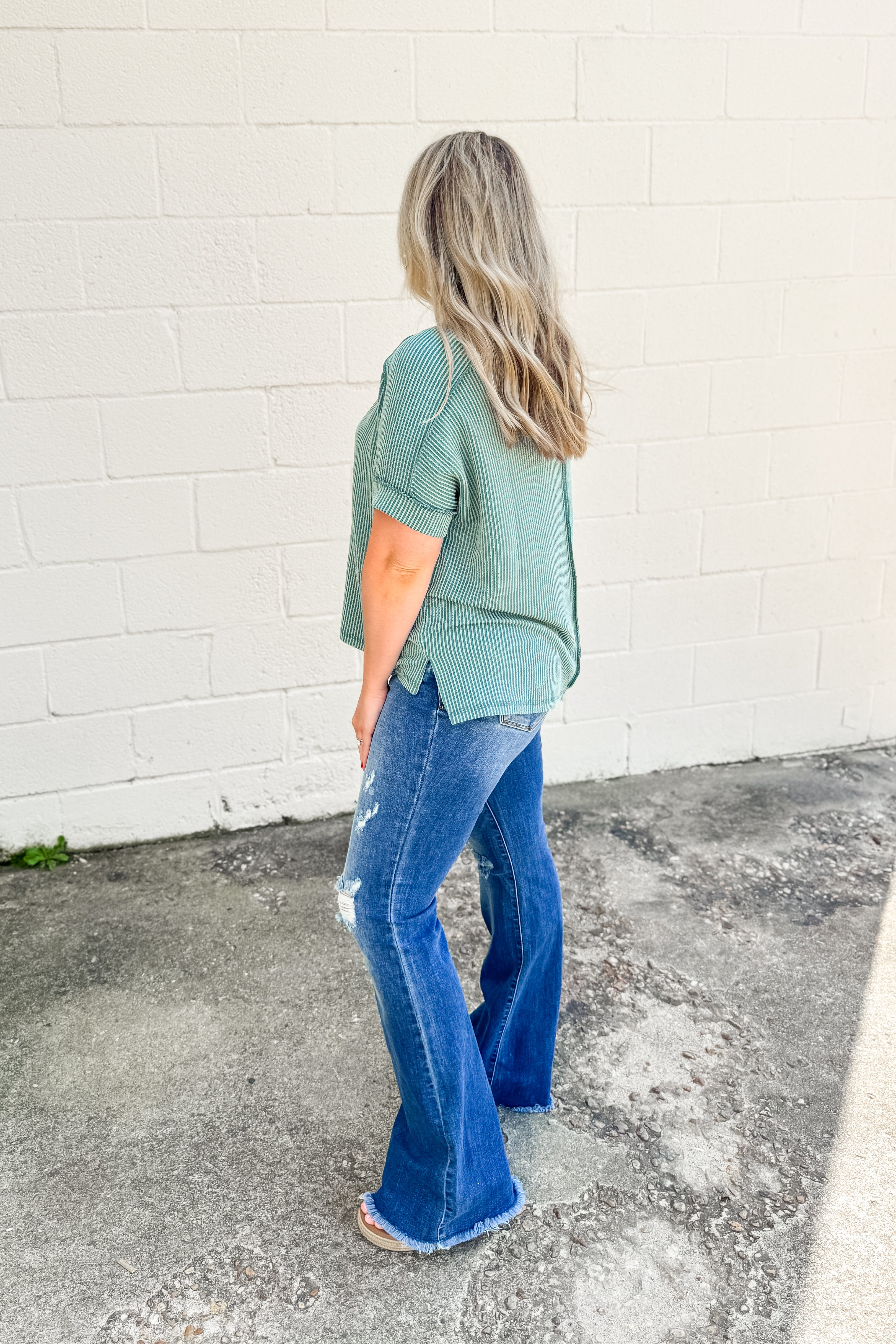 Jordan Crew Neck Ribbed Top, Jade