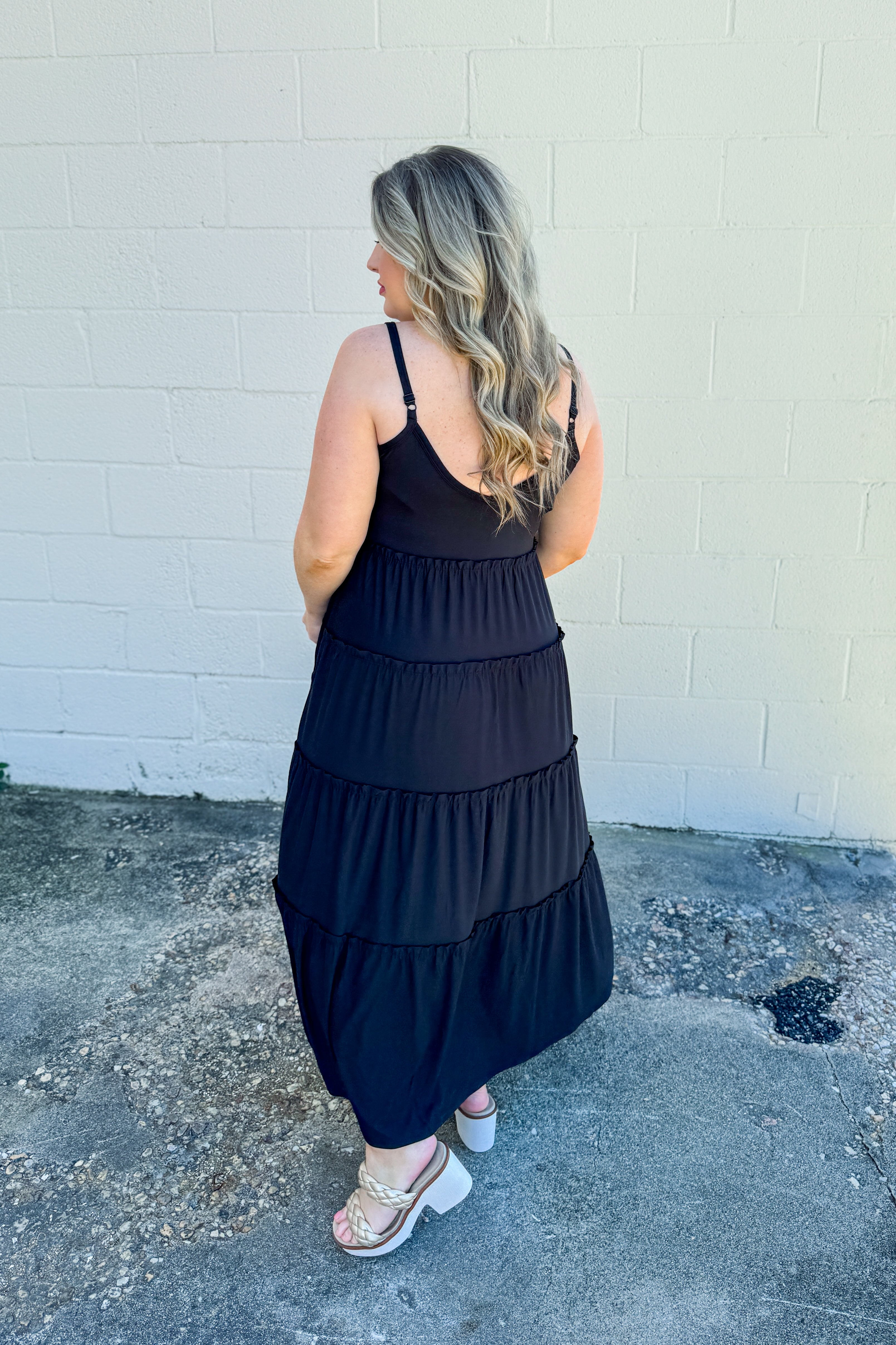 Olivia Tiered Maxi Dress, Black