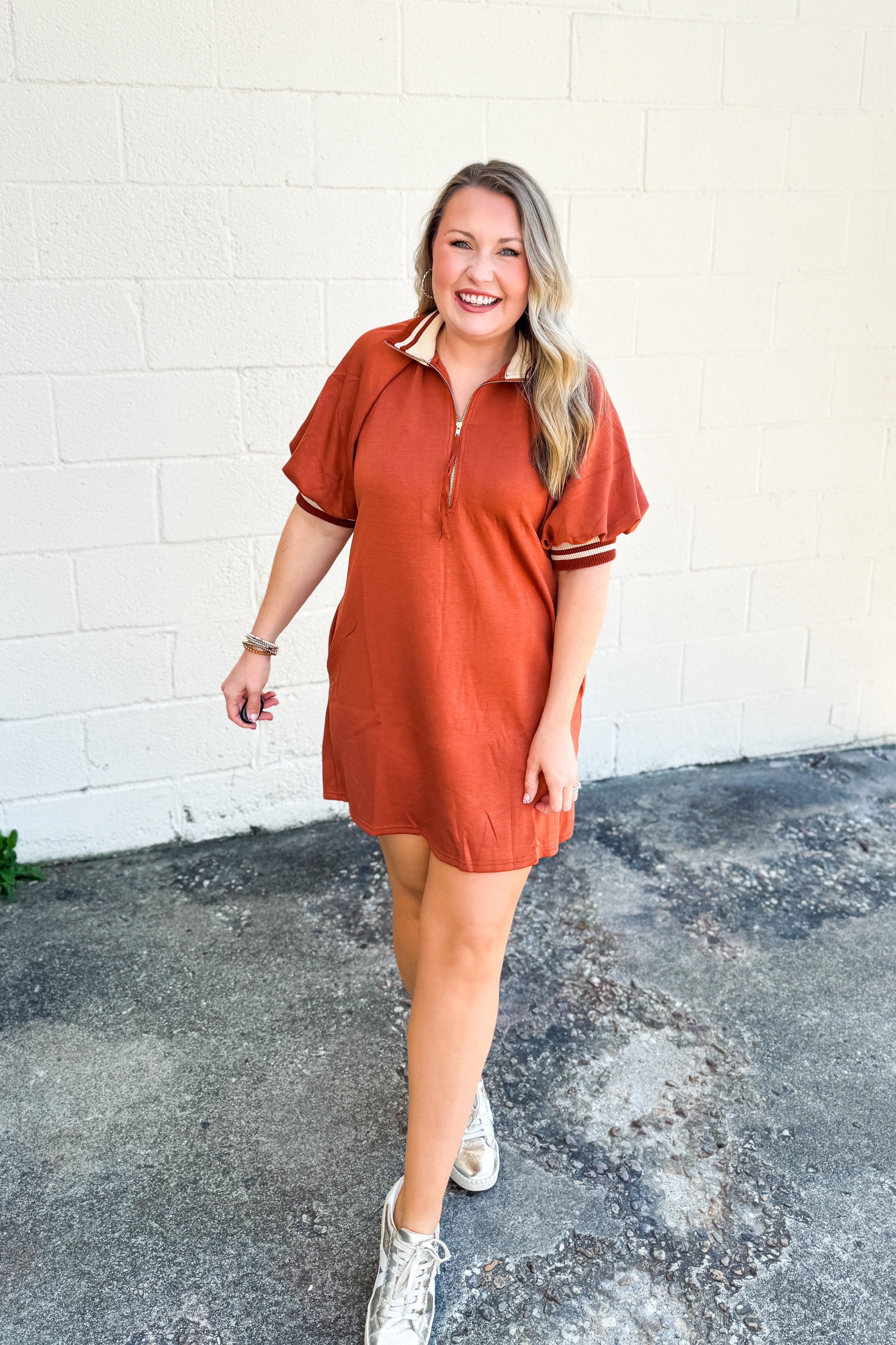 Rust Quarter Zip Dress