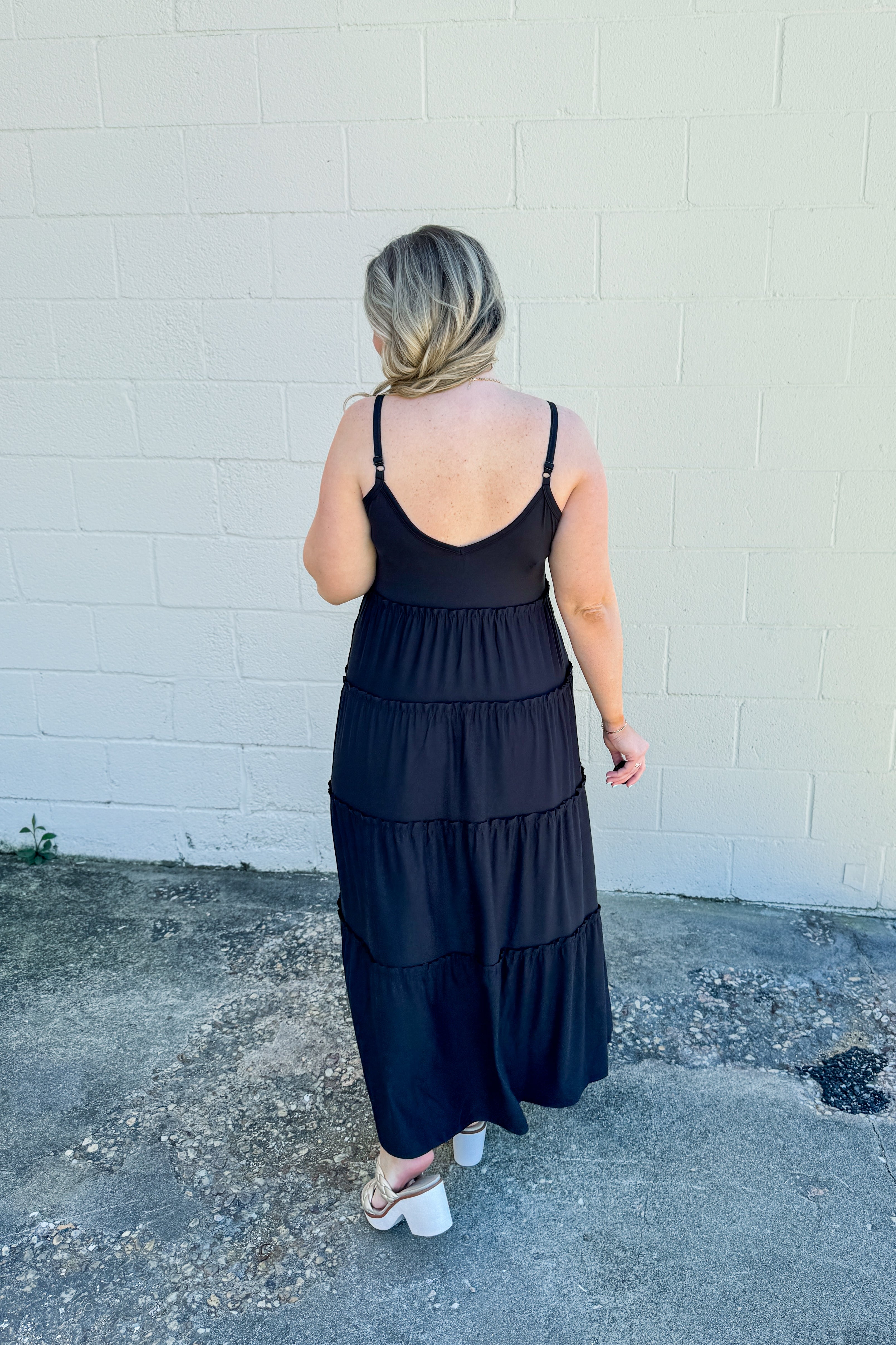 Olivia Tiered Maxi Dress, Black