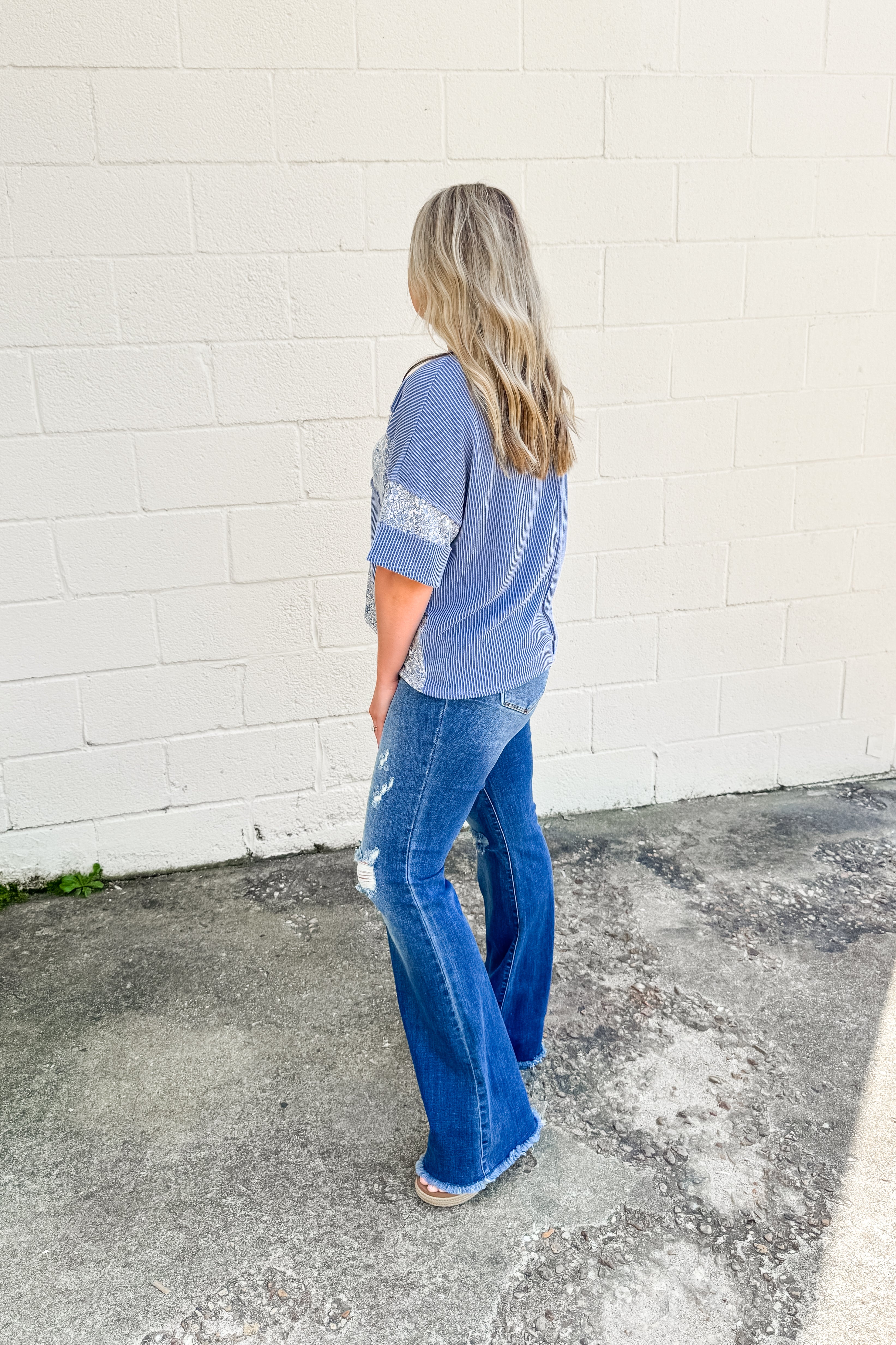 Blue Skies & Blooms Color Block Top