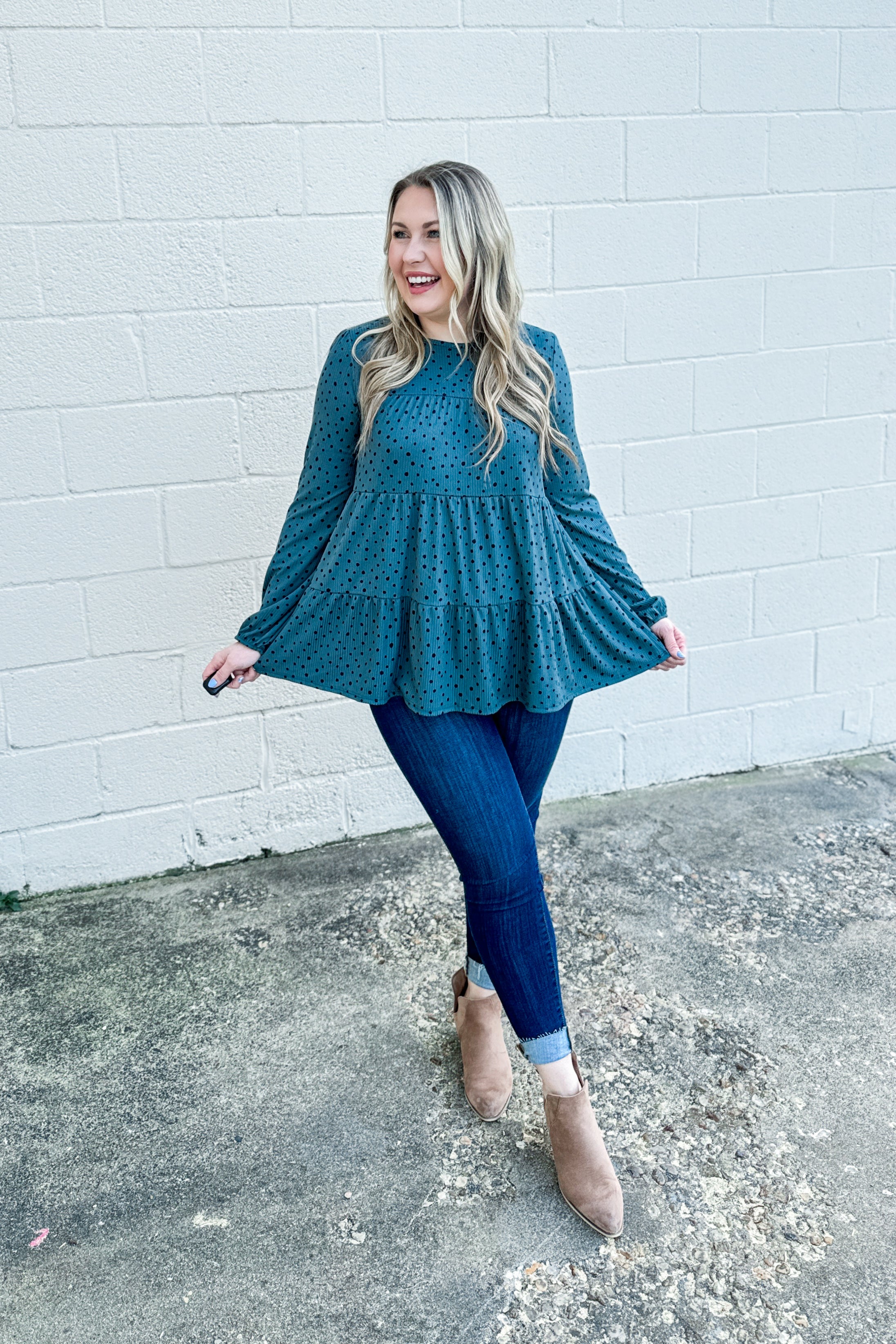 Little Things Spotted Tiered Top, Green