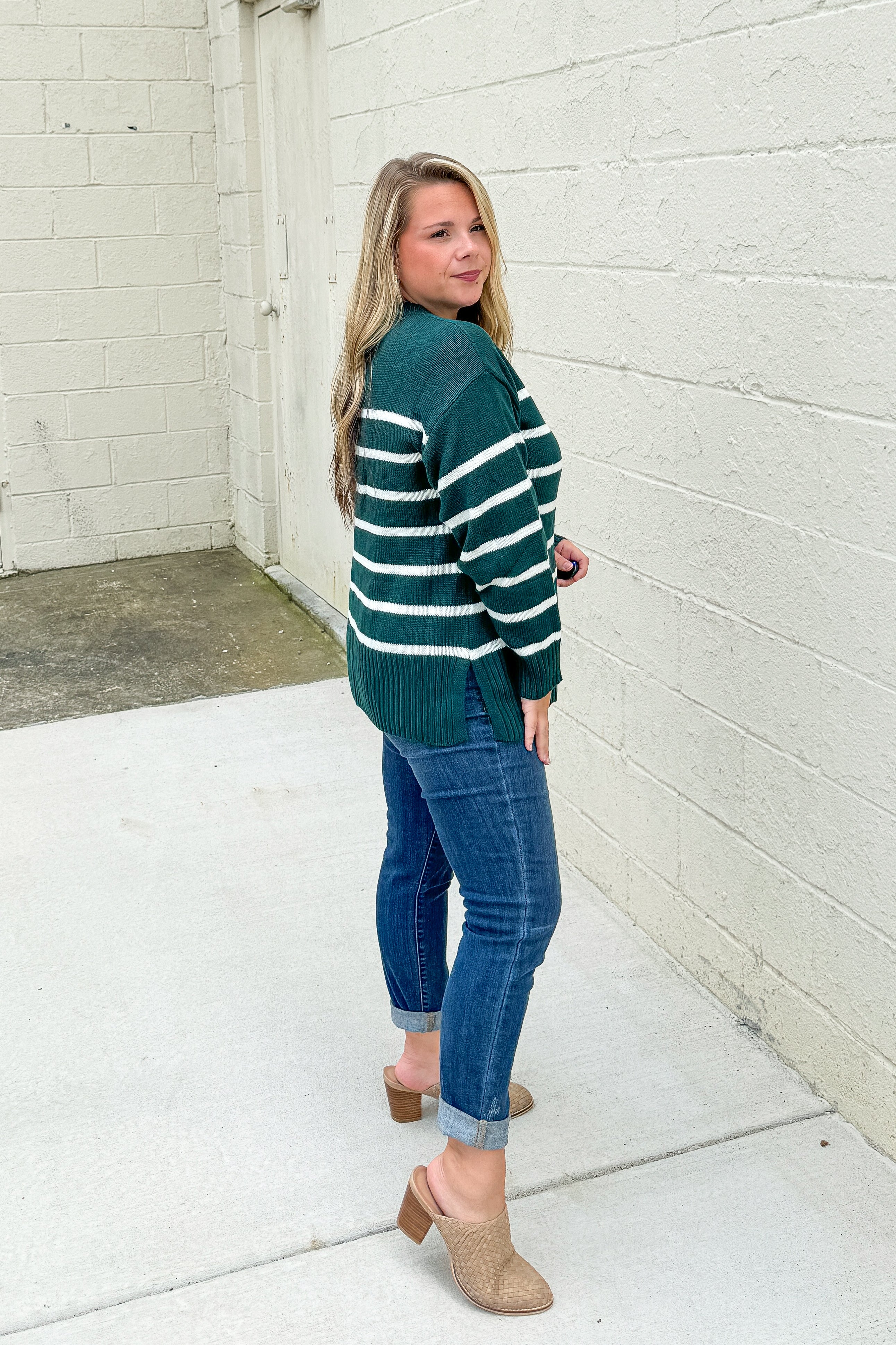 With Love Stripe Sweater Top, Hunter Green