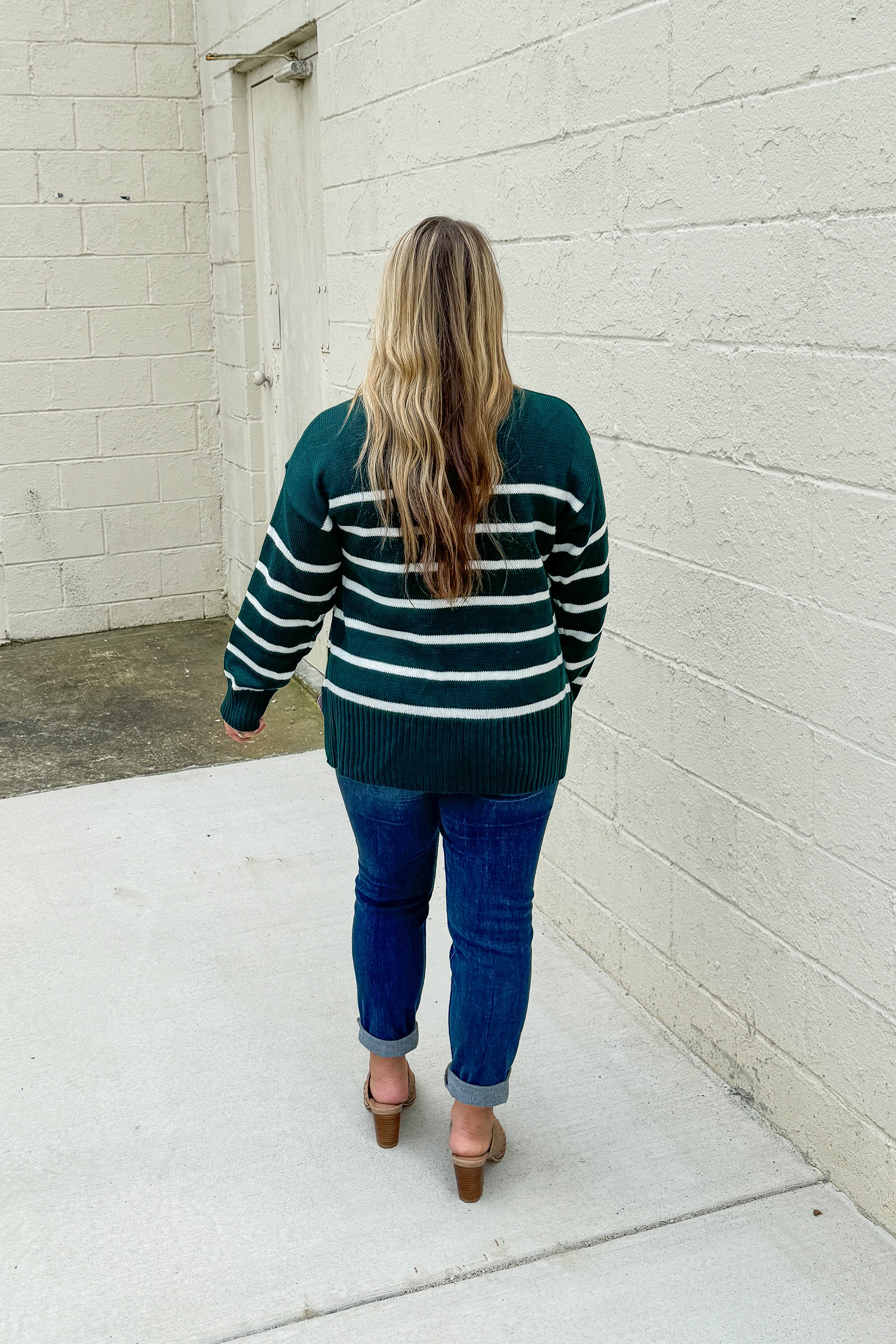 With Love Stripe Sweater Top, Hunter Green