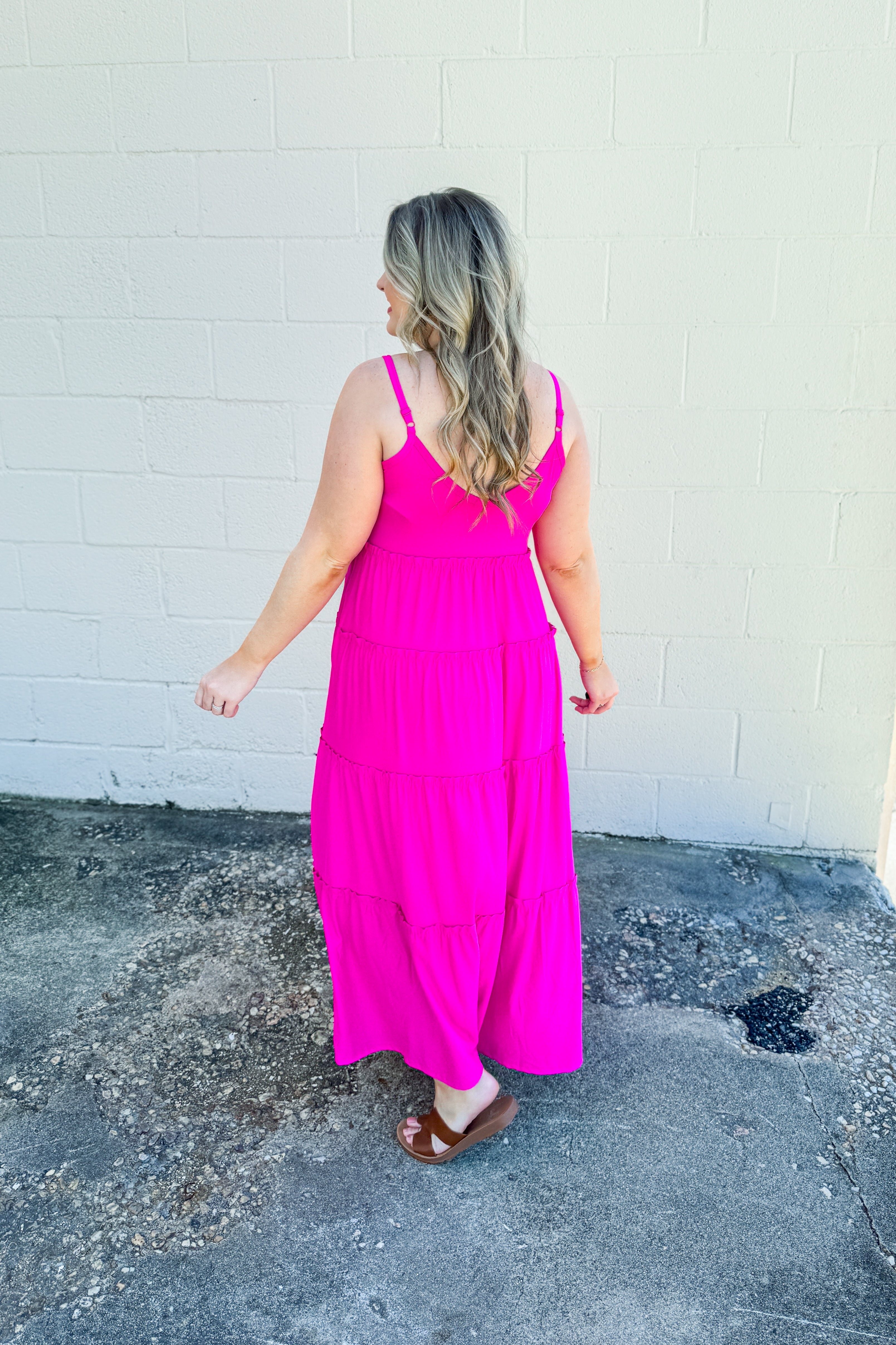 Olivia Tiered Maxi Dress, Hot Pink