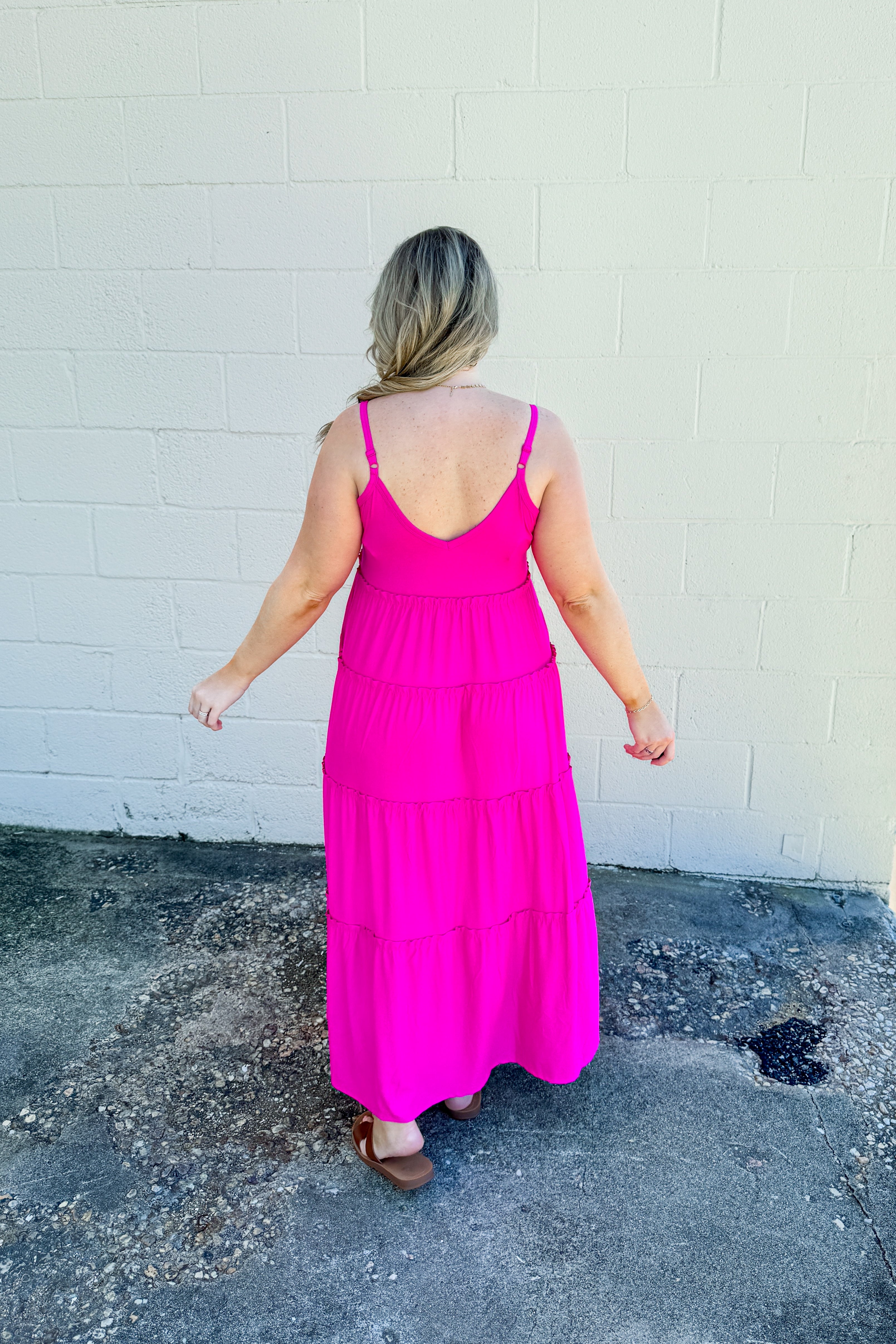 Olivia Tiered Maxi Dress, Hot Pink