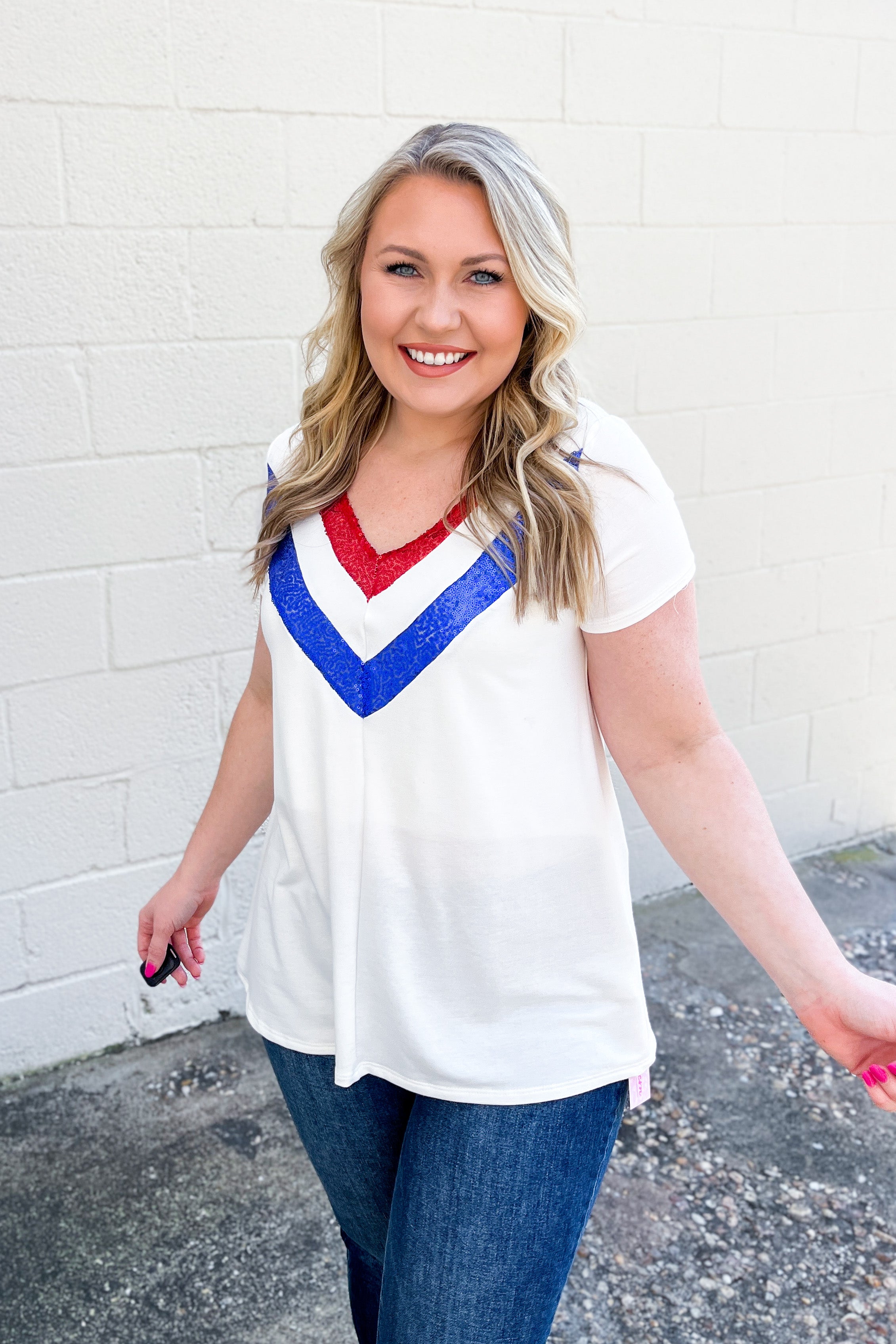 Feeling Red, White and Blue Sequin Top