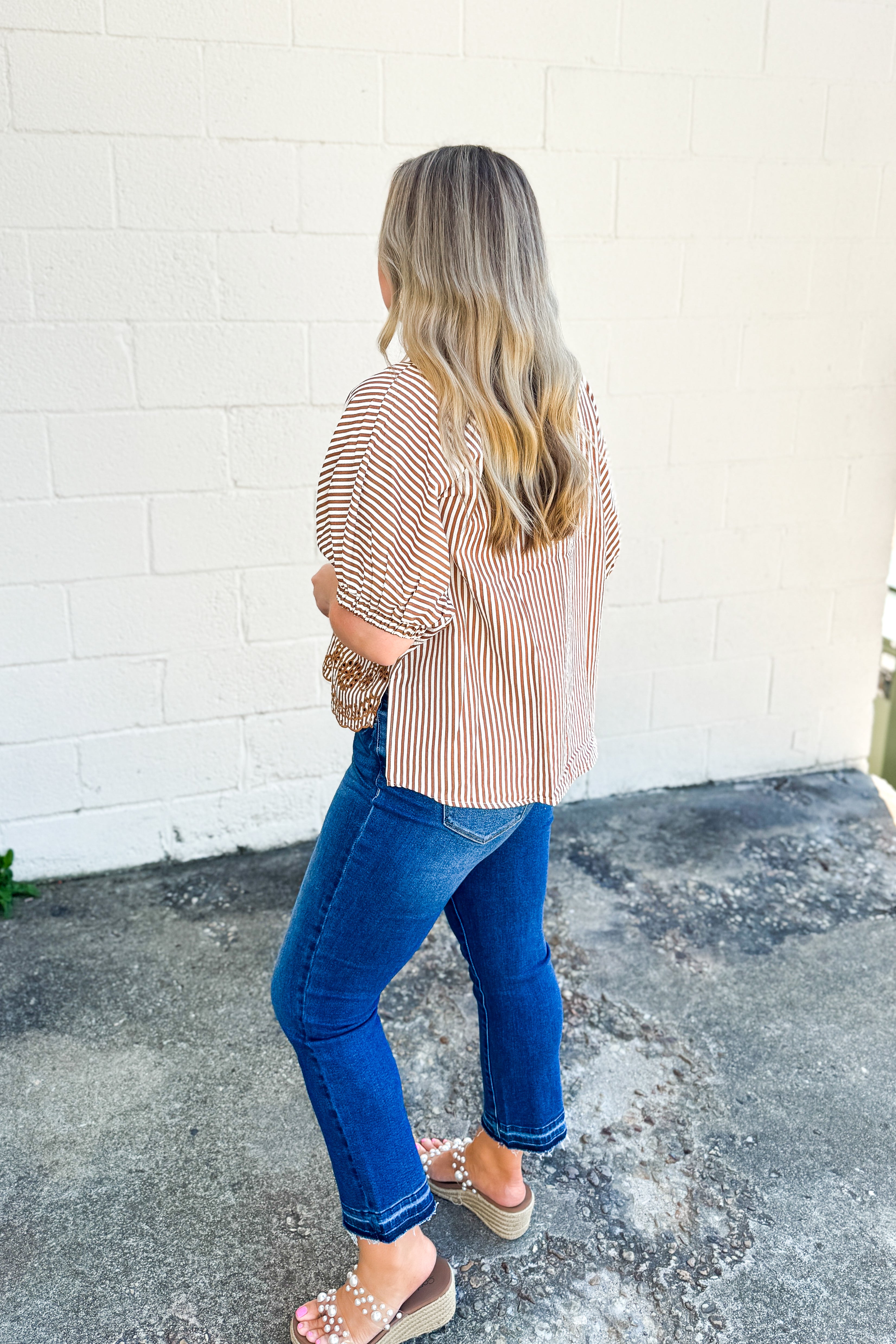 Striped & Sweet Eyelet Hem Blouse Top