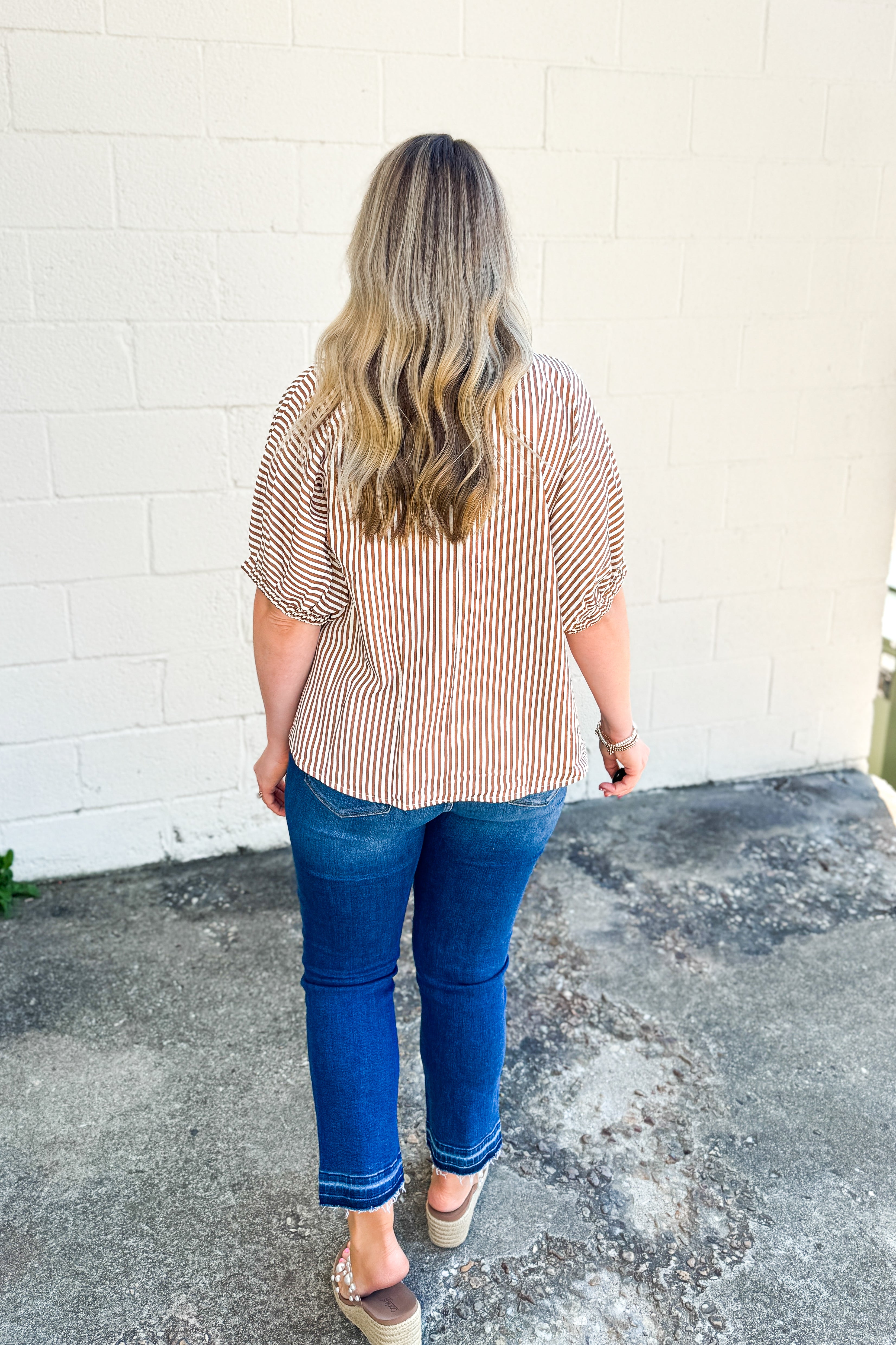 Striped & Sweet Eyelet Hem Blouse Top