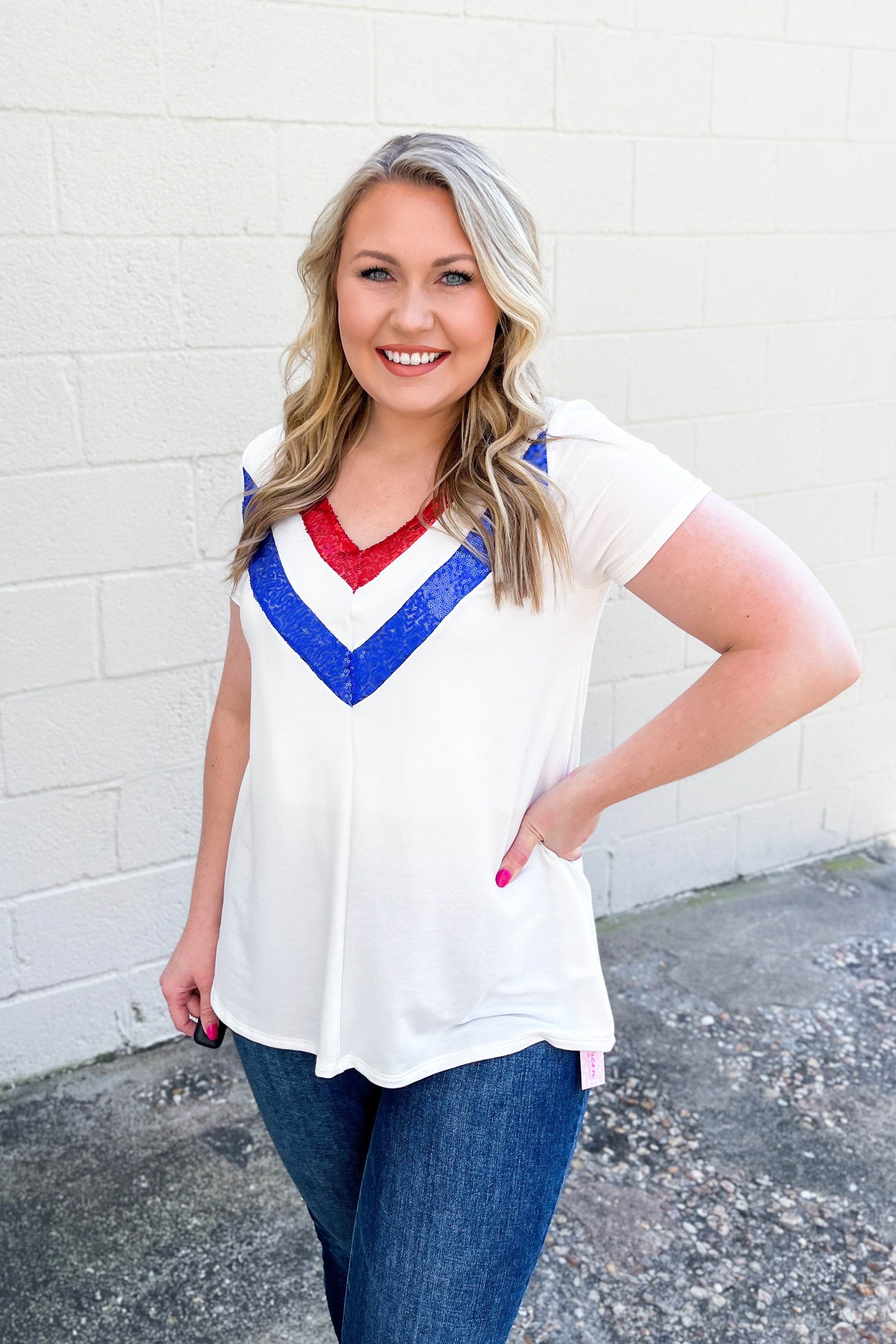 Feeling Red, White and Blue Sequin Top