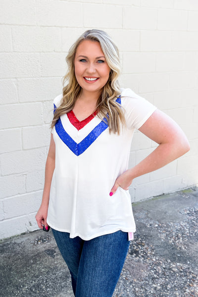 Feeling Red, White and Blue Sequin Top