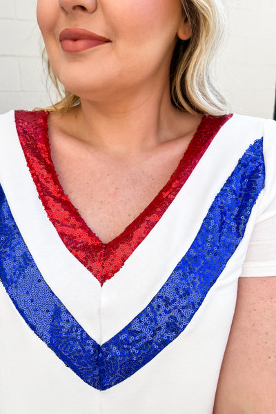 Feeling Red, White and Blue Sequin Top