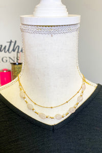 Layered Chain Link Necklace, Rose Quartz