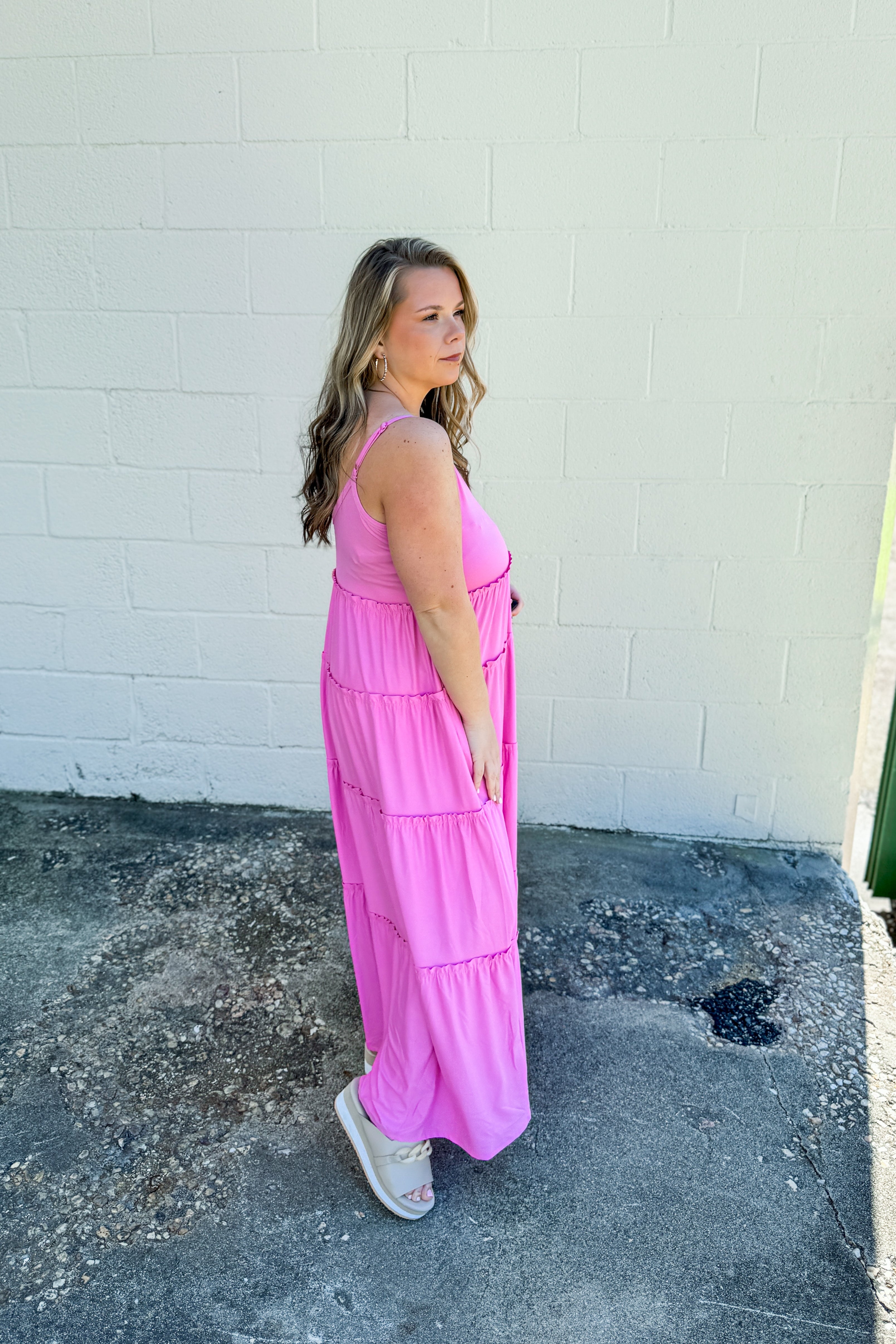 Olivia Tiered Maxi Dress, Candy Pink