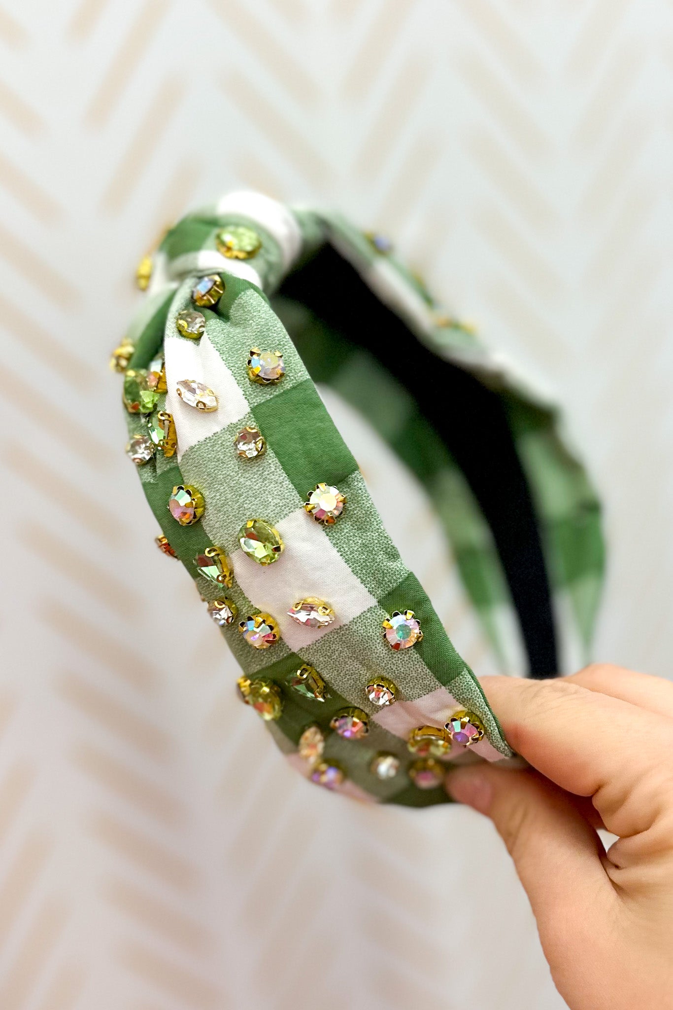 Gingham Rhinestone Headband, Green