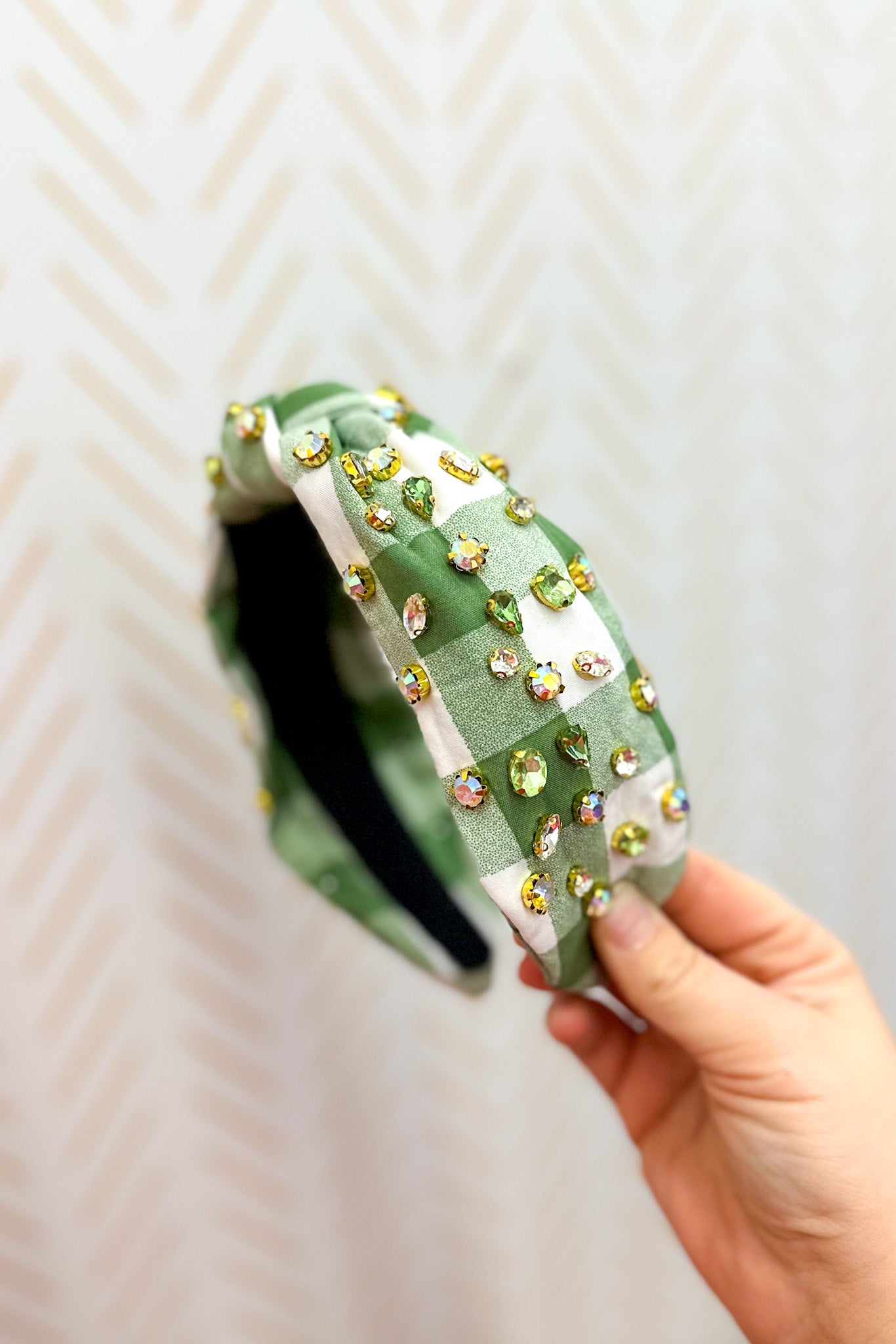 Gingham Rhinestone Headband, Green