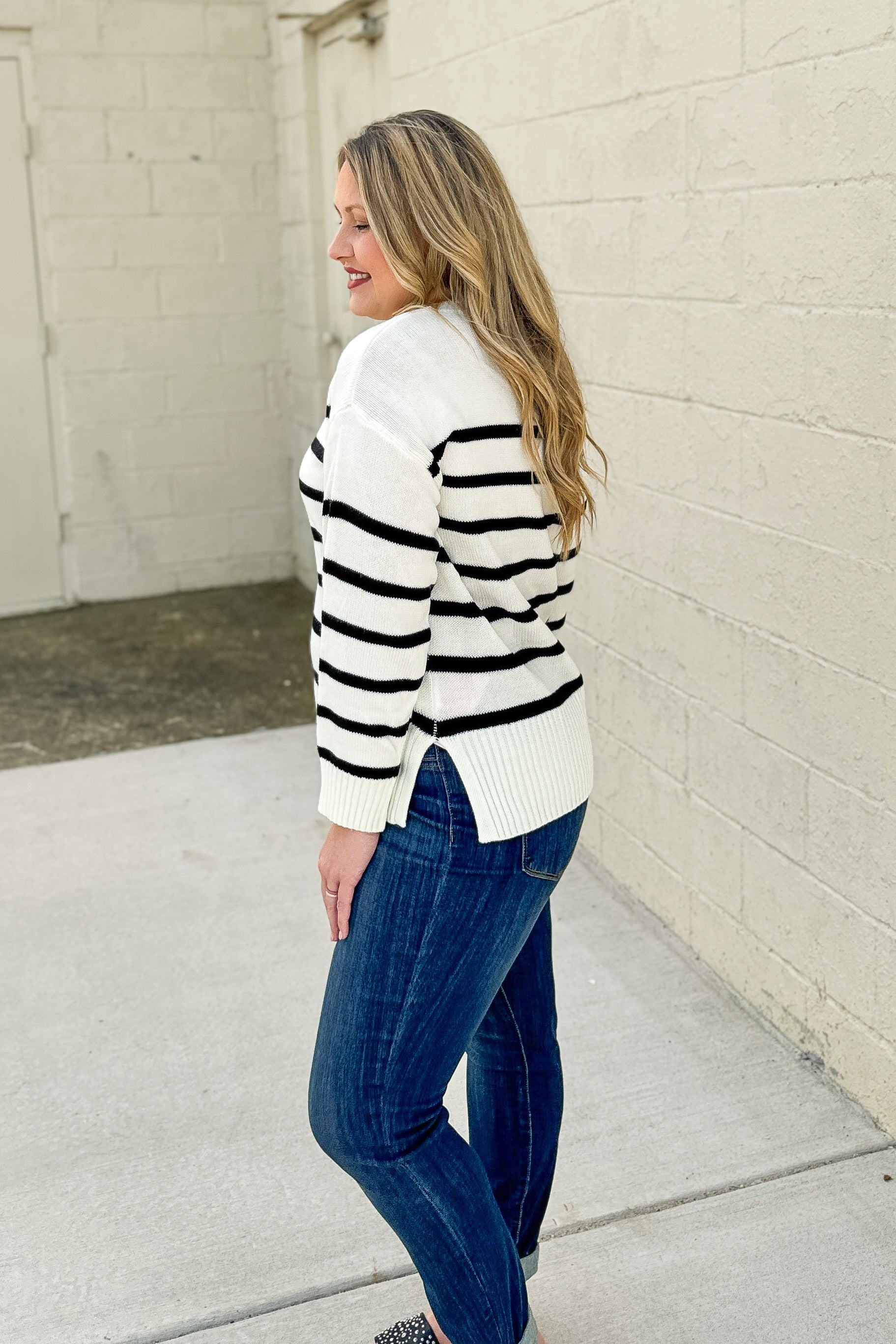 With Love Stripe Sweater Top, Ivory/Black