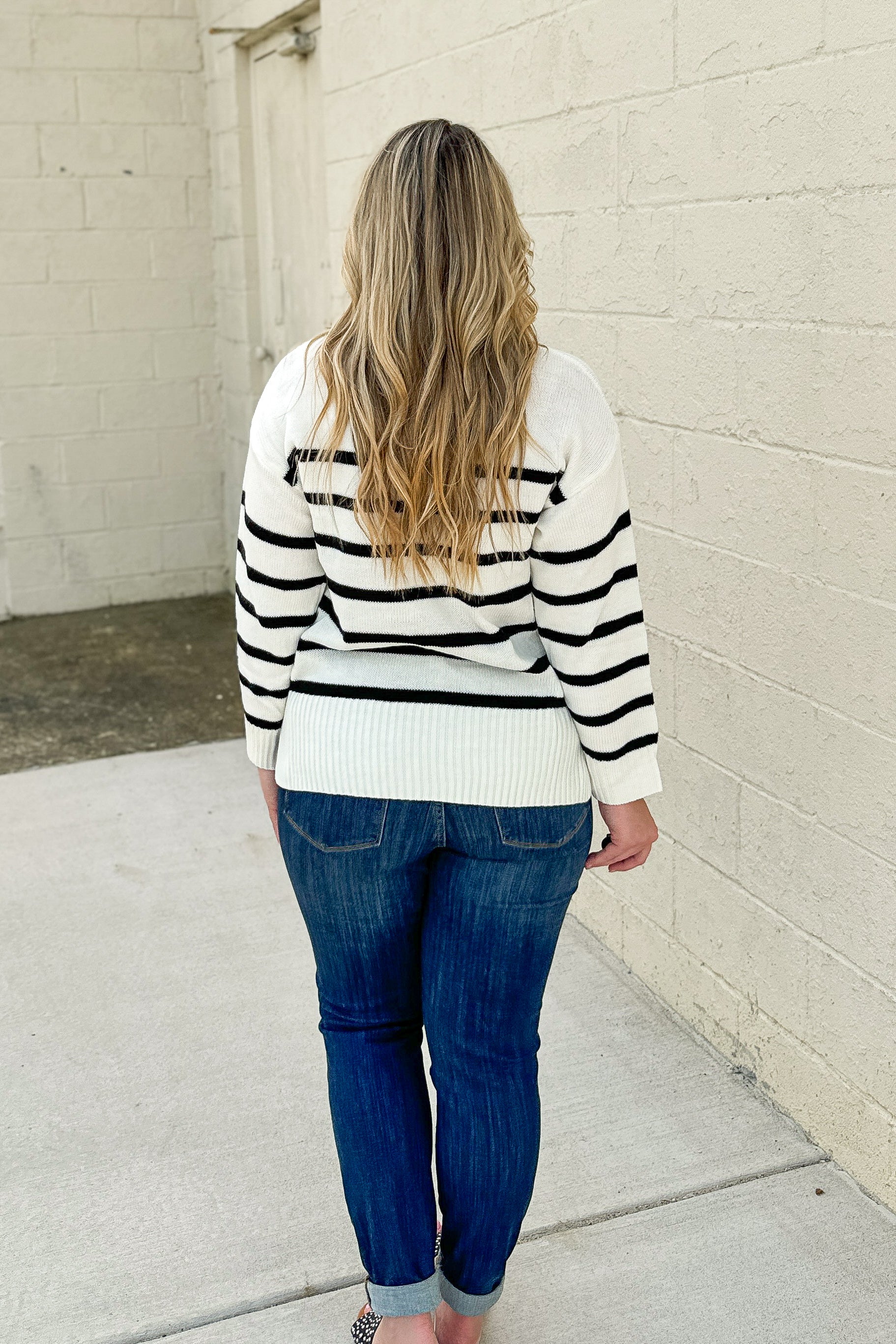 With Love Stripe Sweater Top, Ivory/Black