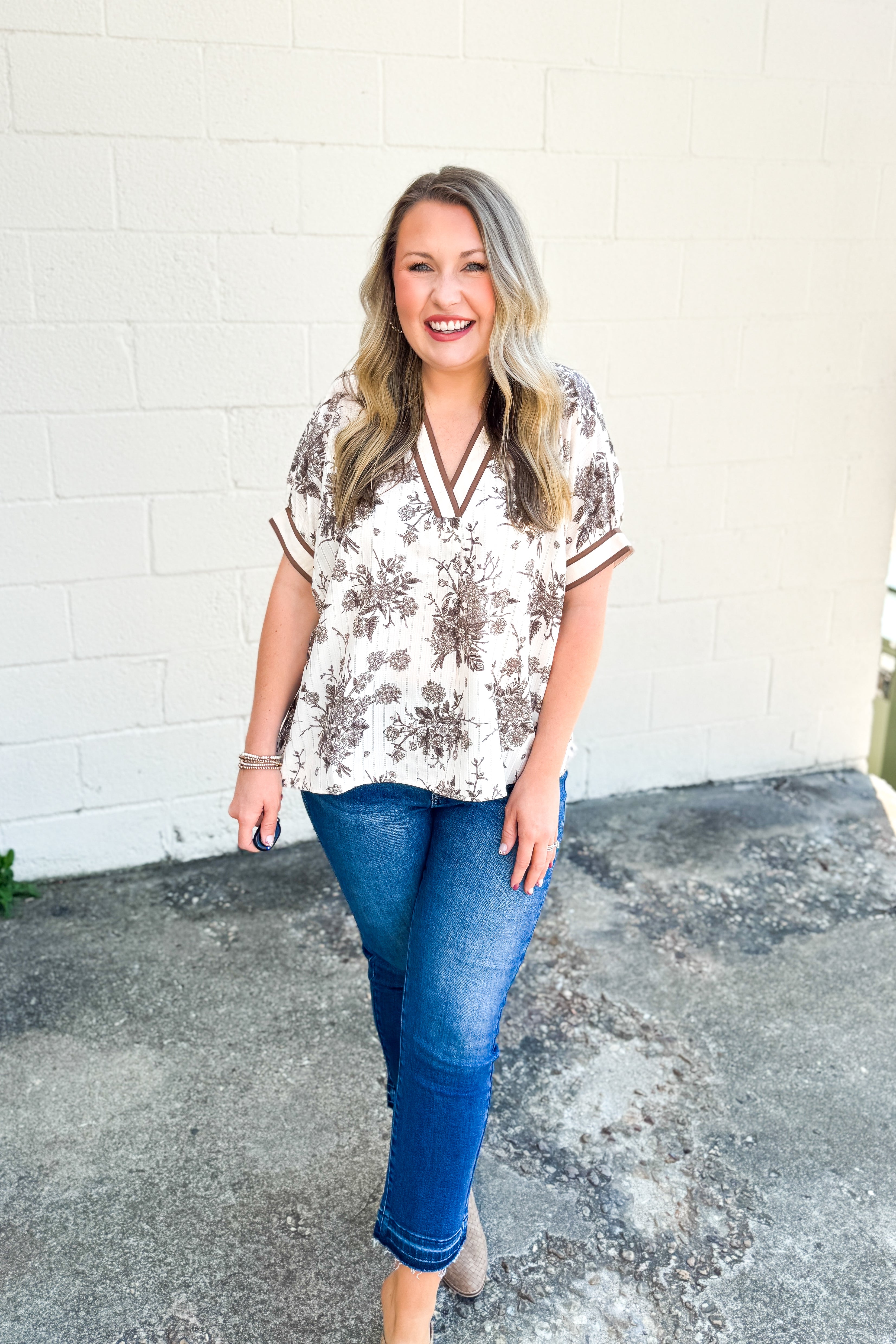 Vintage Toile Floral Print Blouse Top