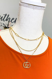 3 Chain Layered Gold Tone Necklace & Earring Set