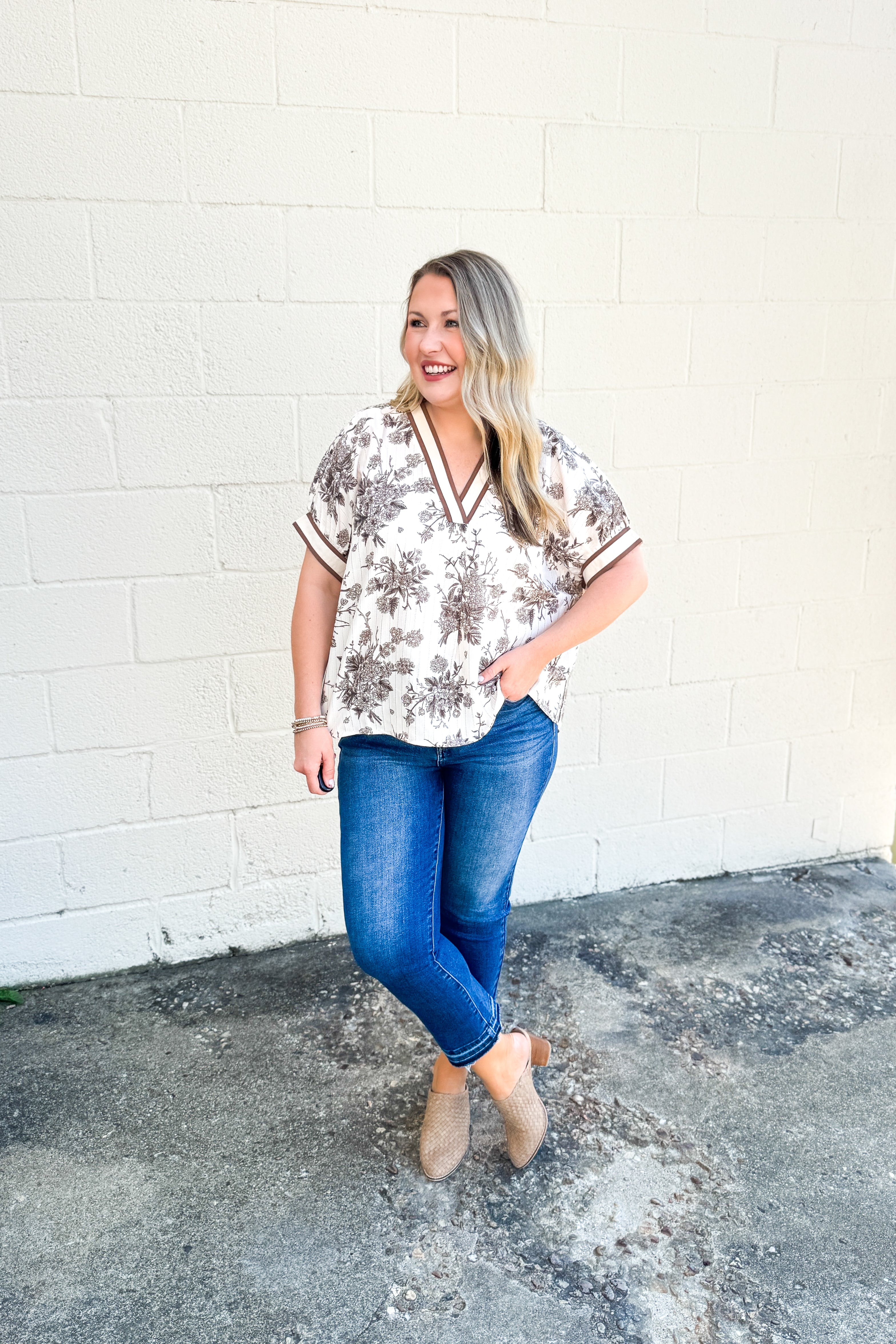 Vintage Toile Floral Print Blouse Top