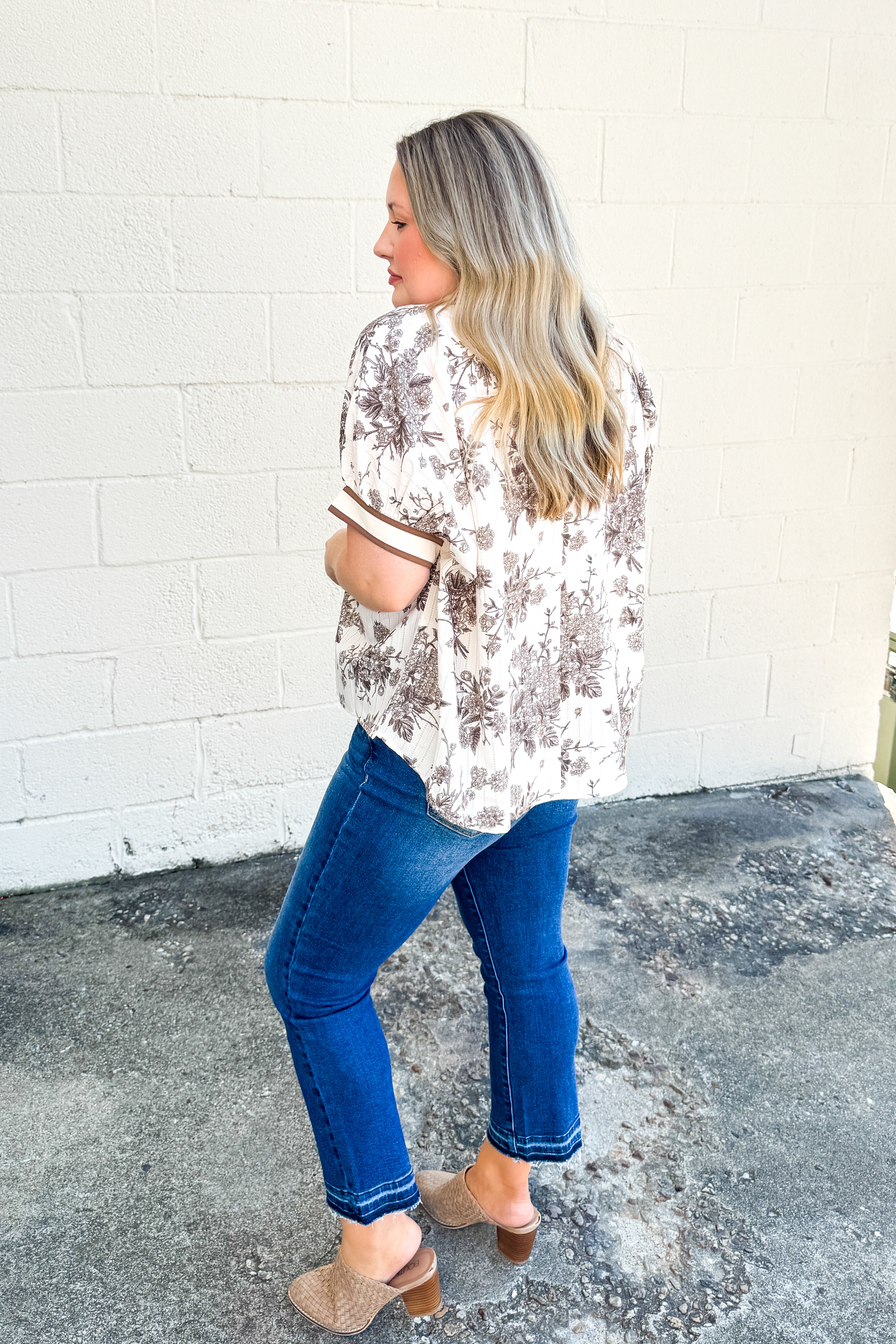Vintage Toile Floral Print Blouse Top