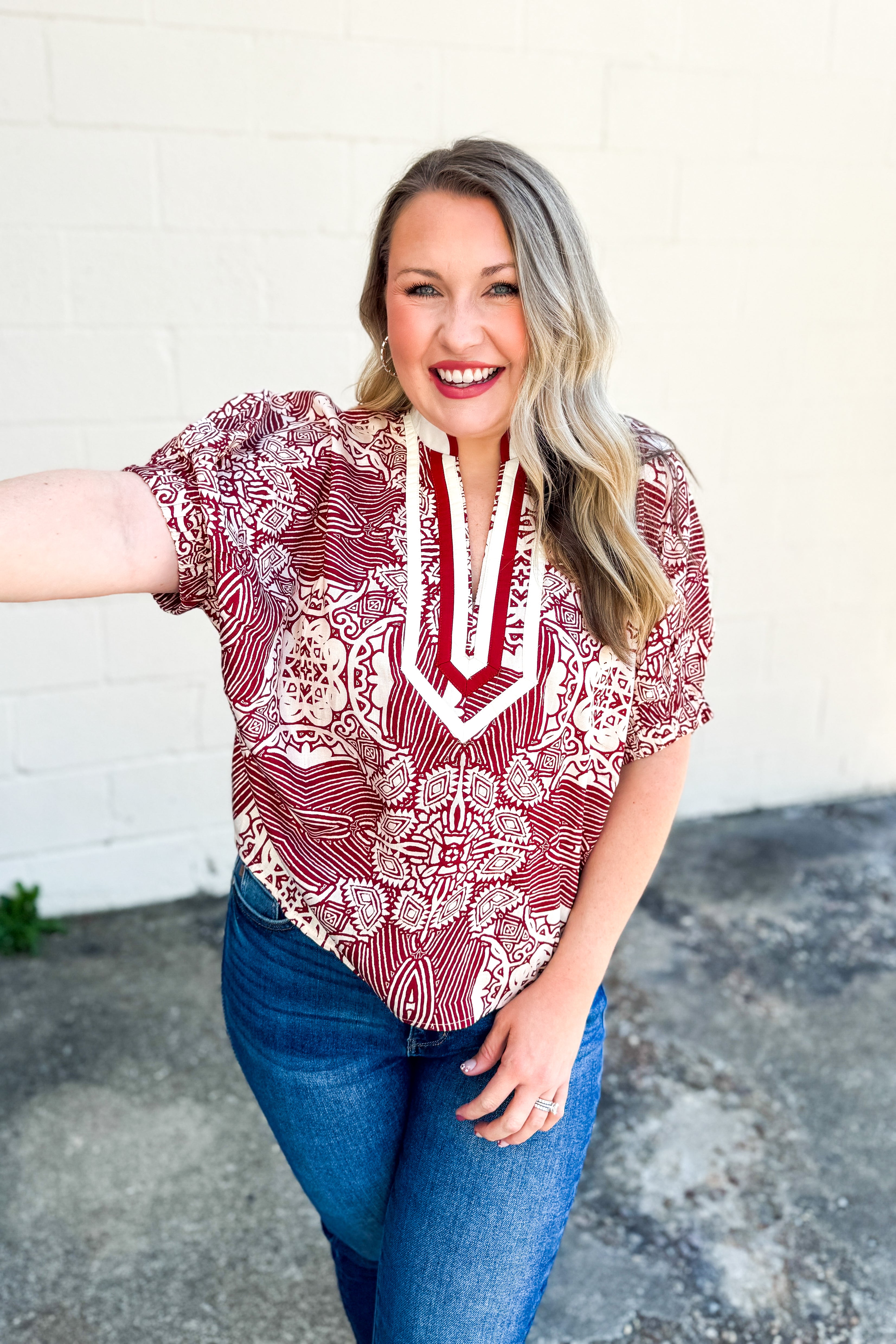 Rustic Mosaic Print Blouse Top