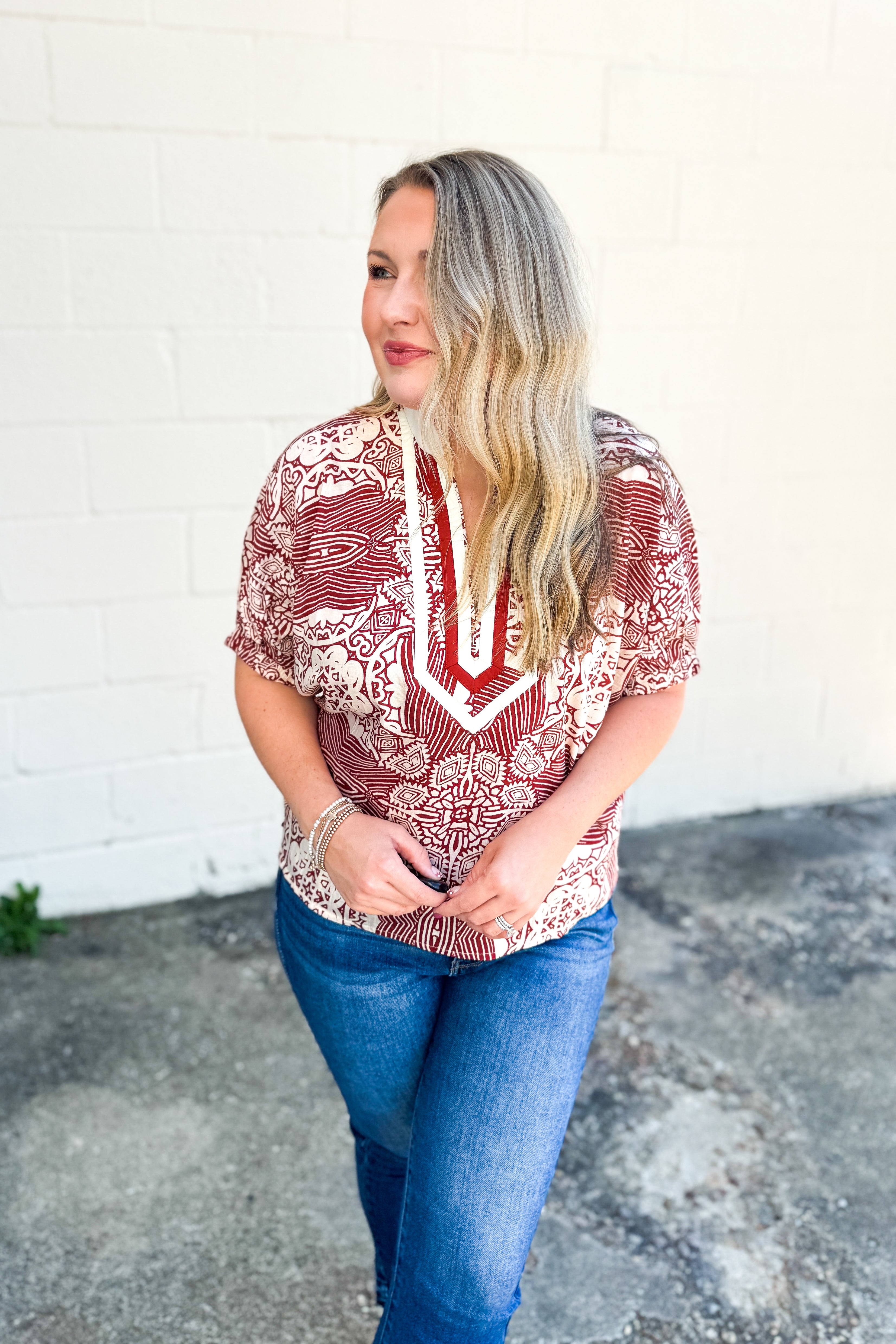 Rustic Mosaic Print Blouse Top