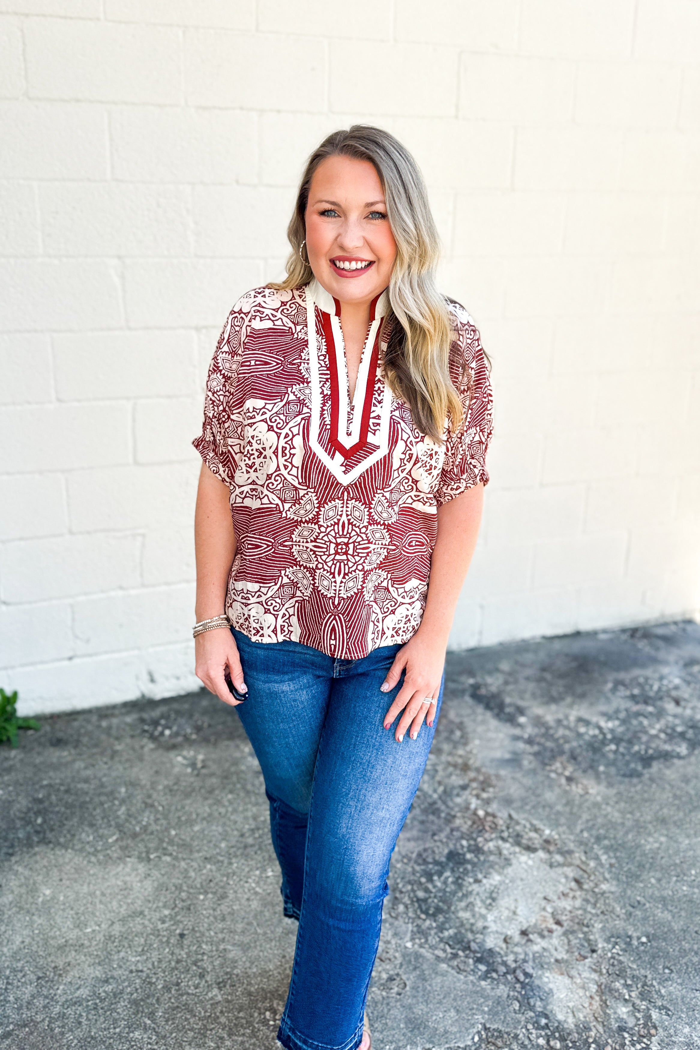 Rustic Mosaic Print Blouse Top