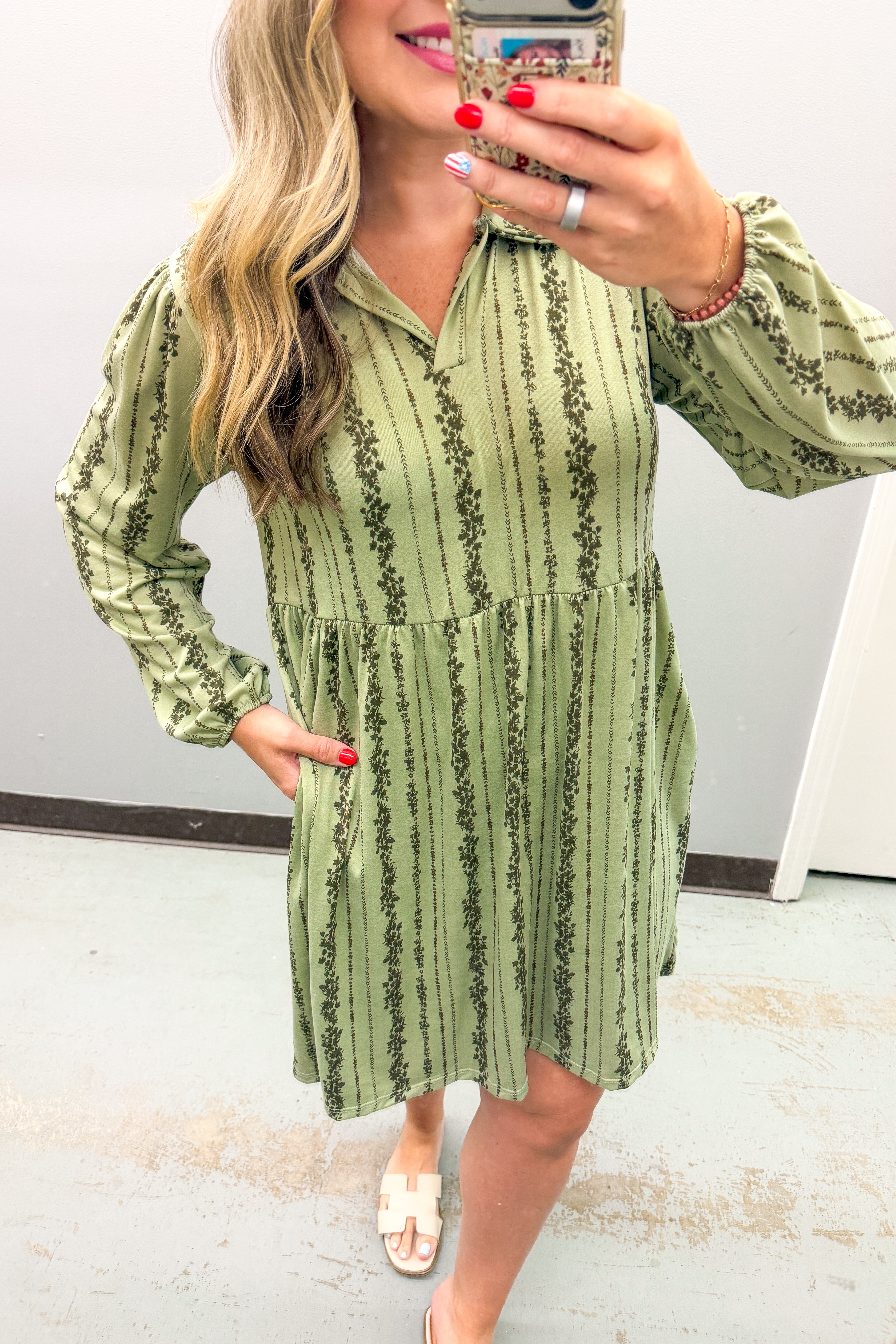 Sage Dreams Floral Babydoll Dress