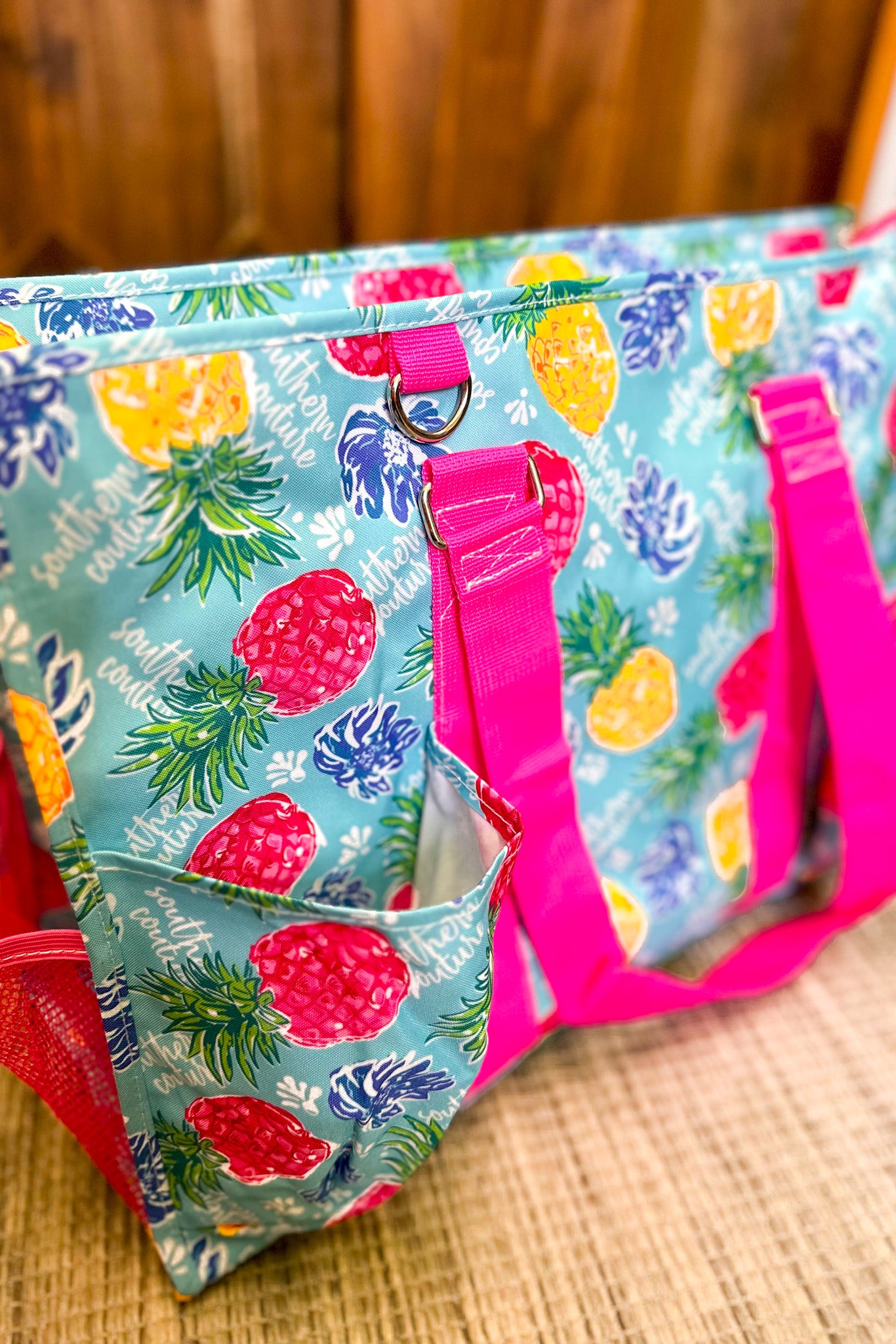 Tropical Pineapple Pocket Tote Bag