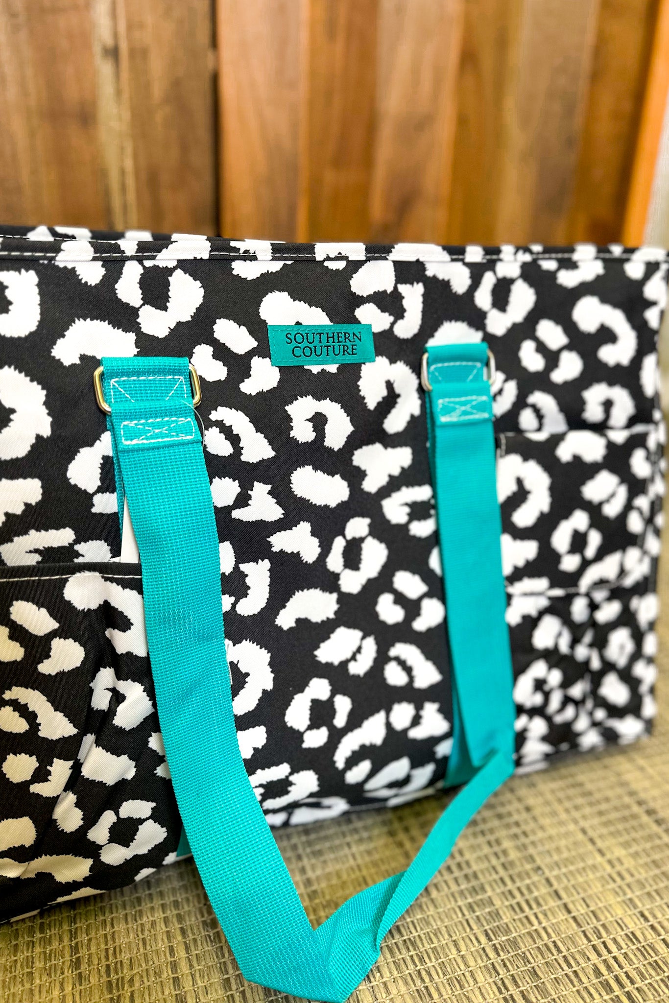 Black & White Leopard Pocket Tote Bag