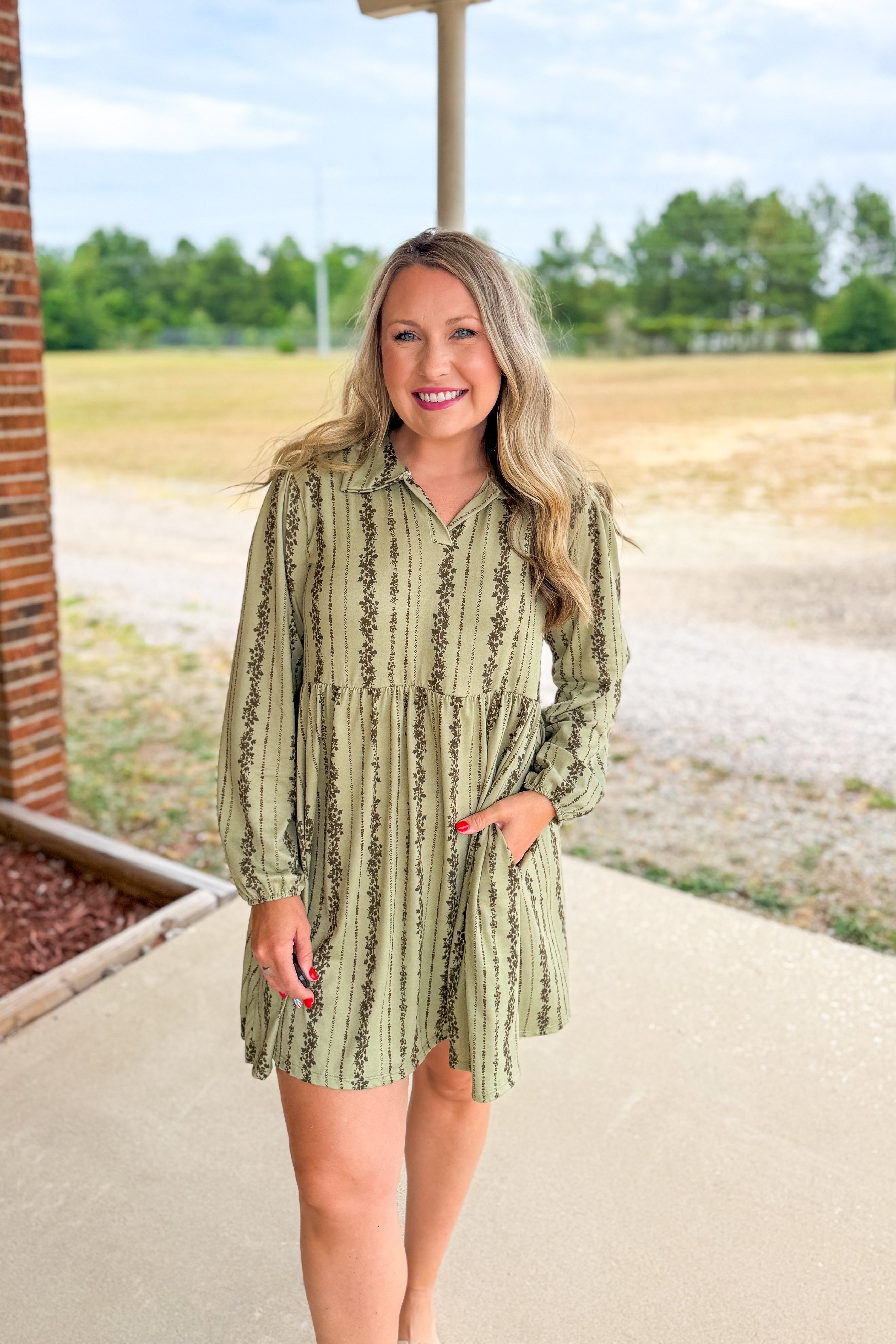 Sage Dreams Floral Babydoll Dress