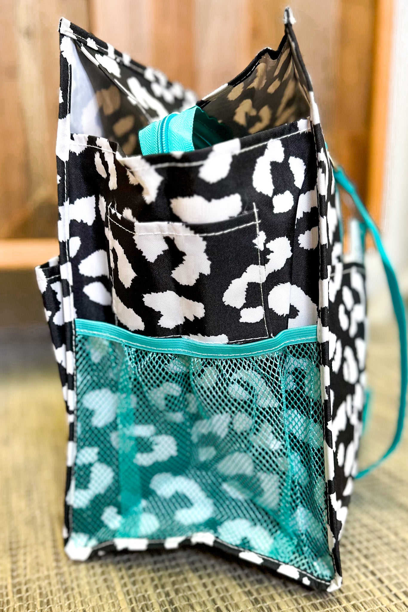 Black & White Leopard Pocket Tote Bag