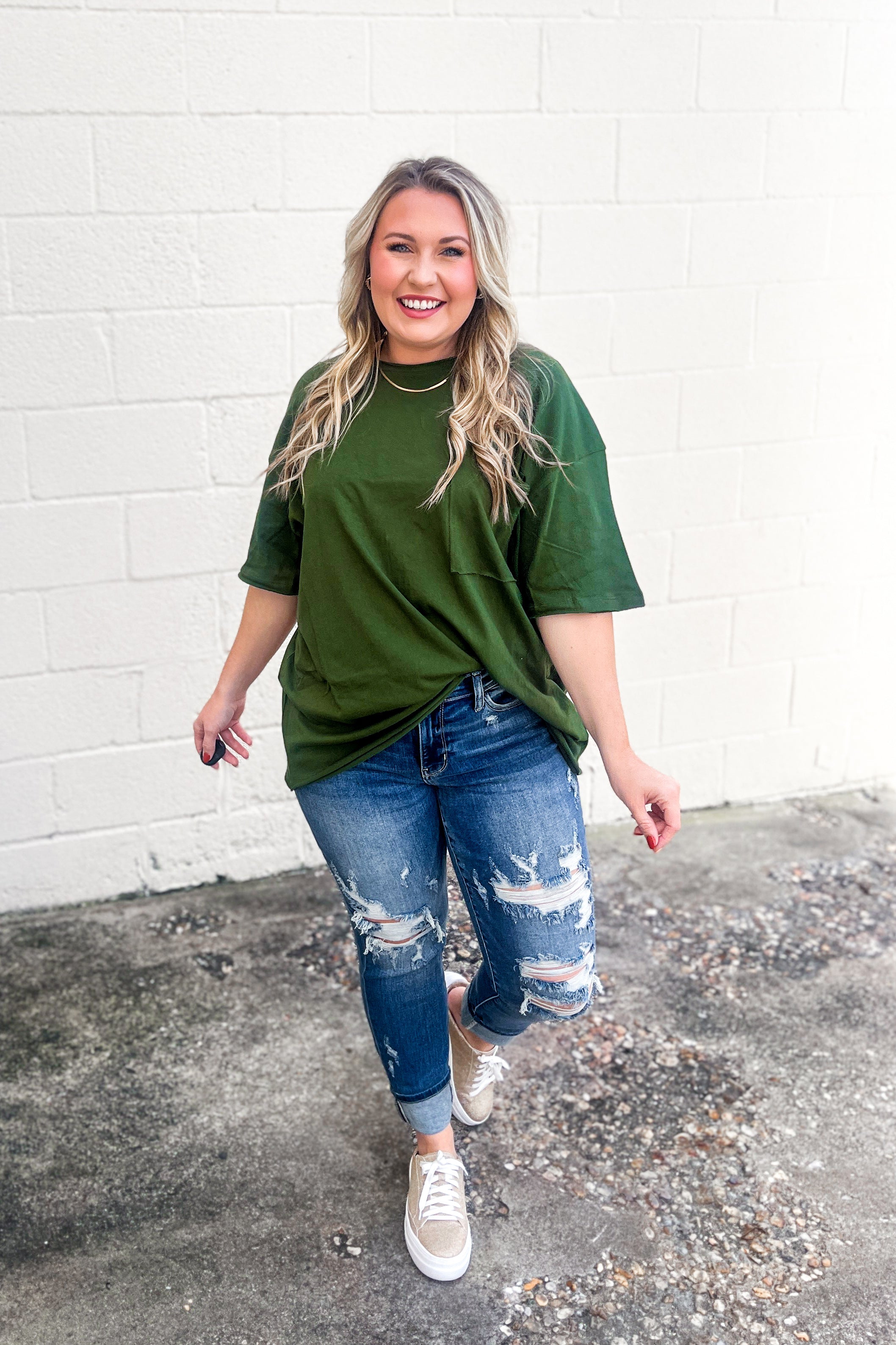 Emma Oversized Boyfriend Top, Army Green