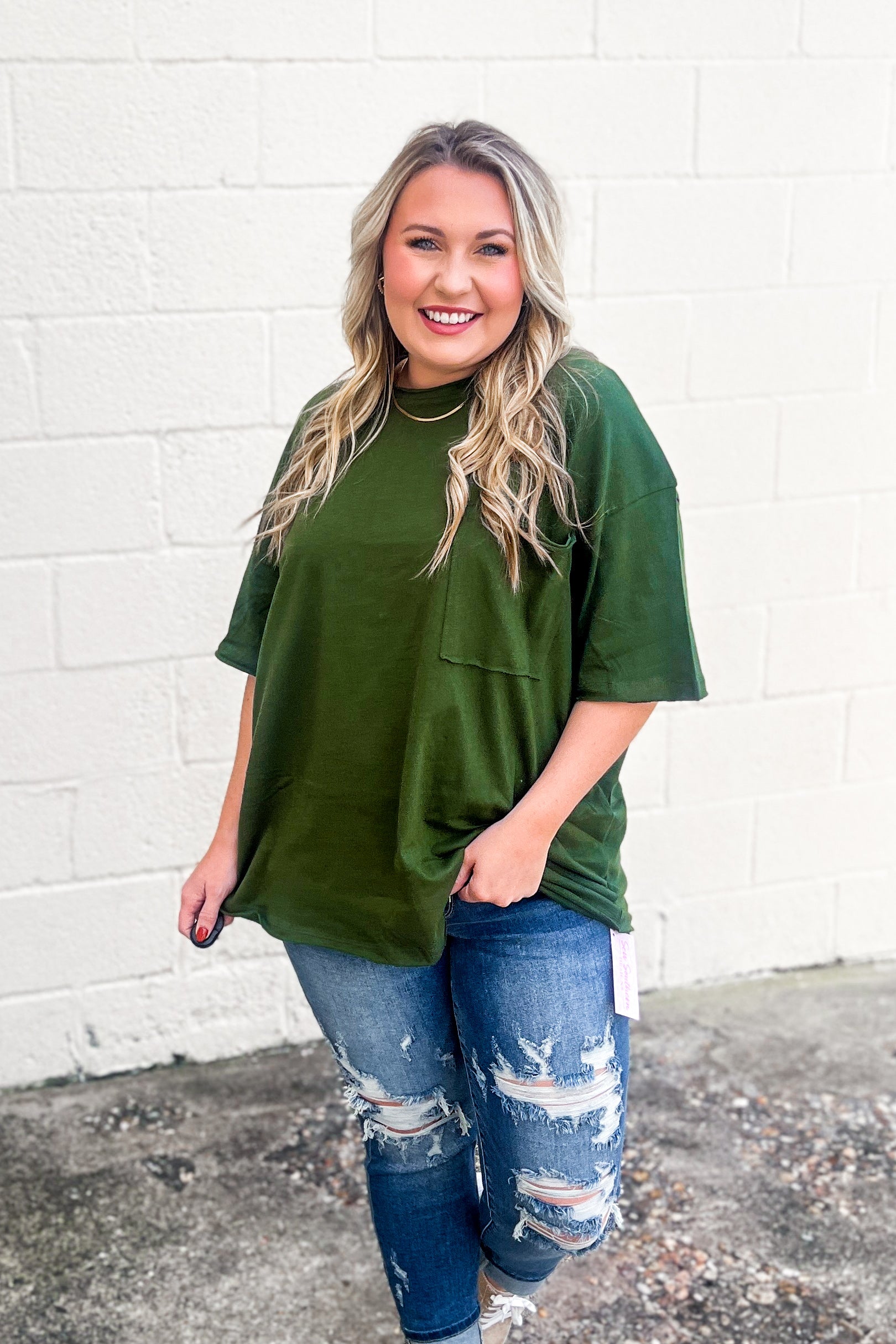 Emma Oversized Boyfriend Top, Army Green