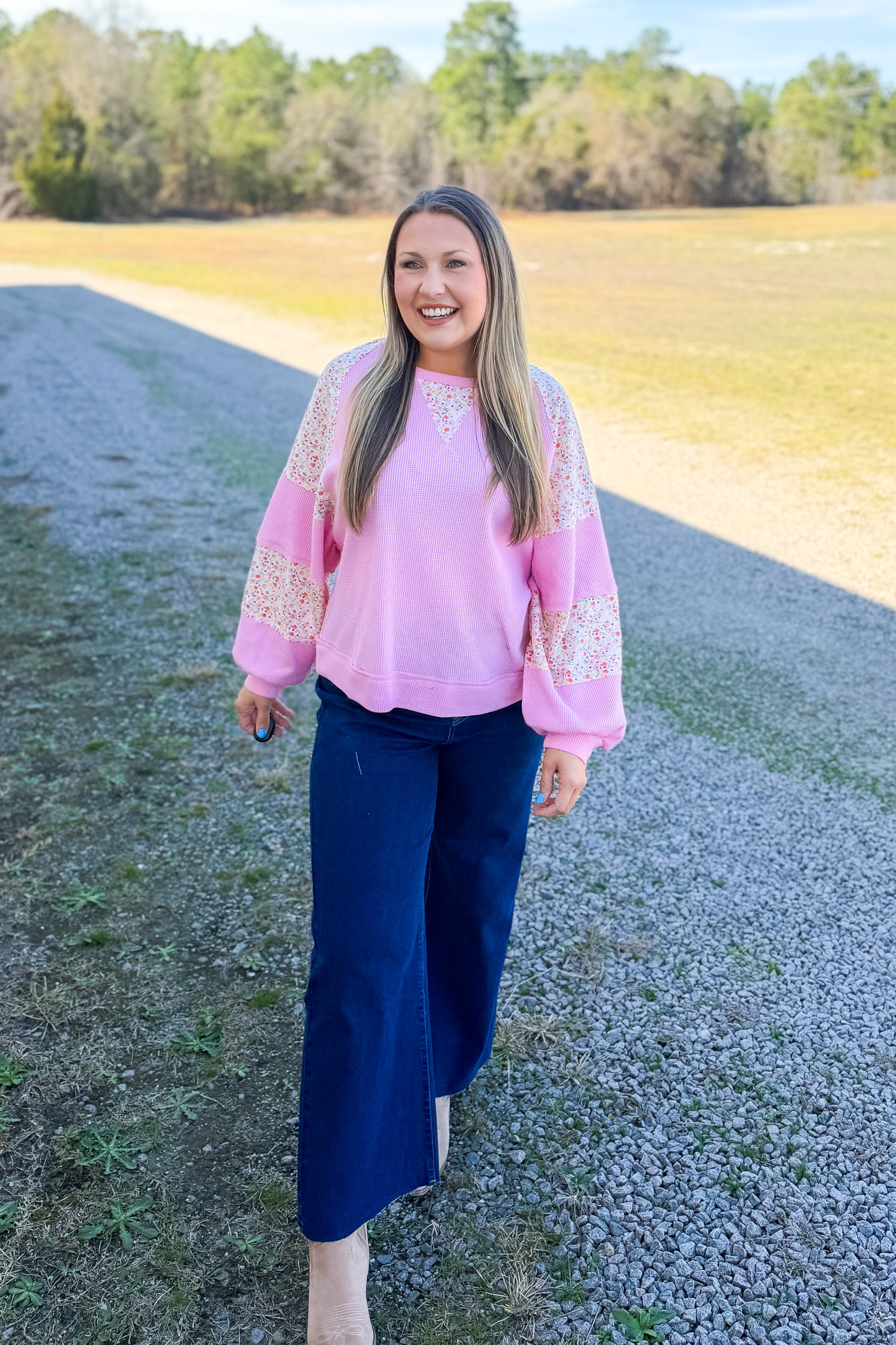Blushing Garden Waffle Top, Pink