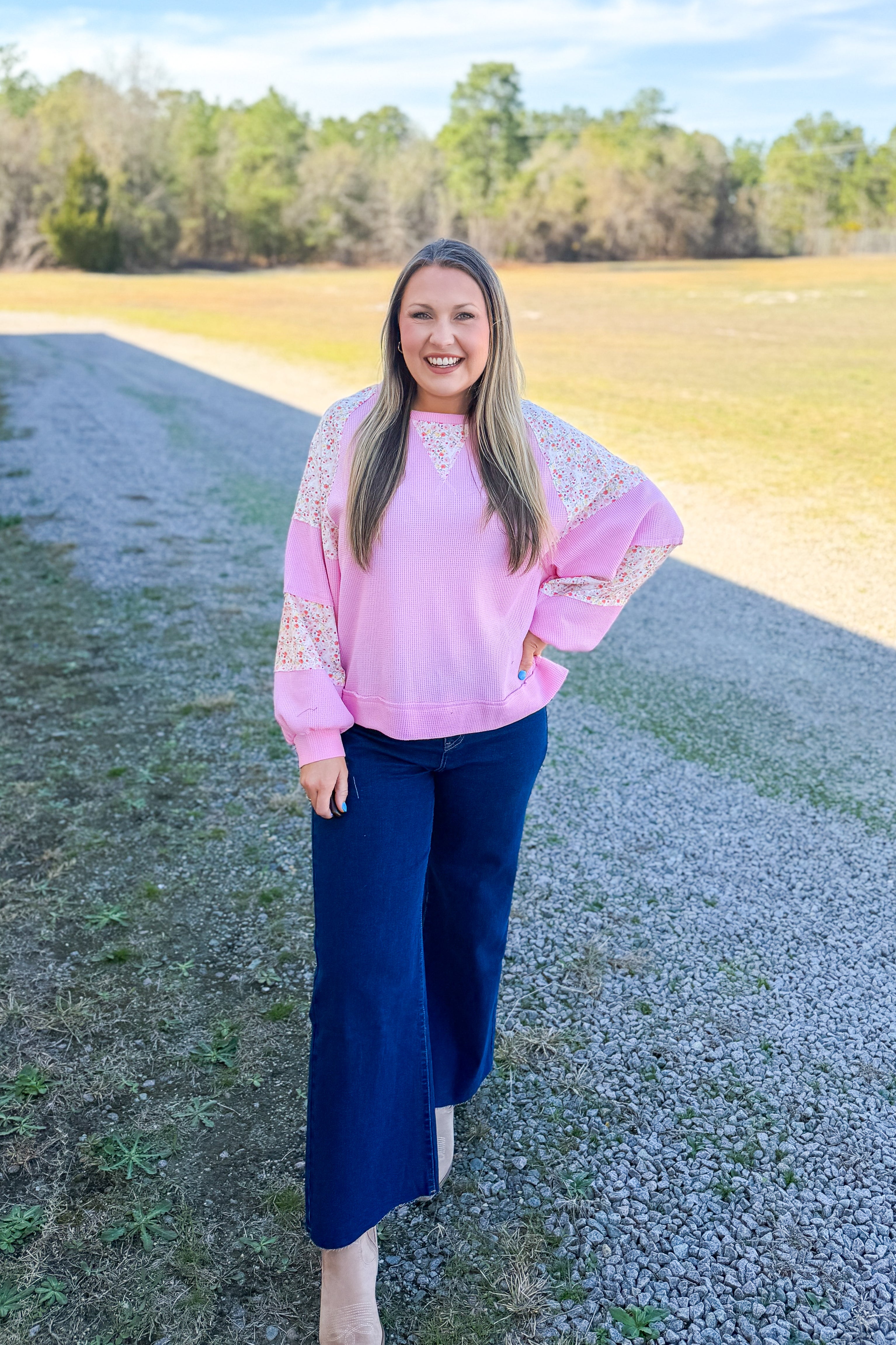 Blushing Garden Waffle Top, Pink