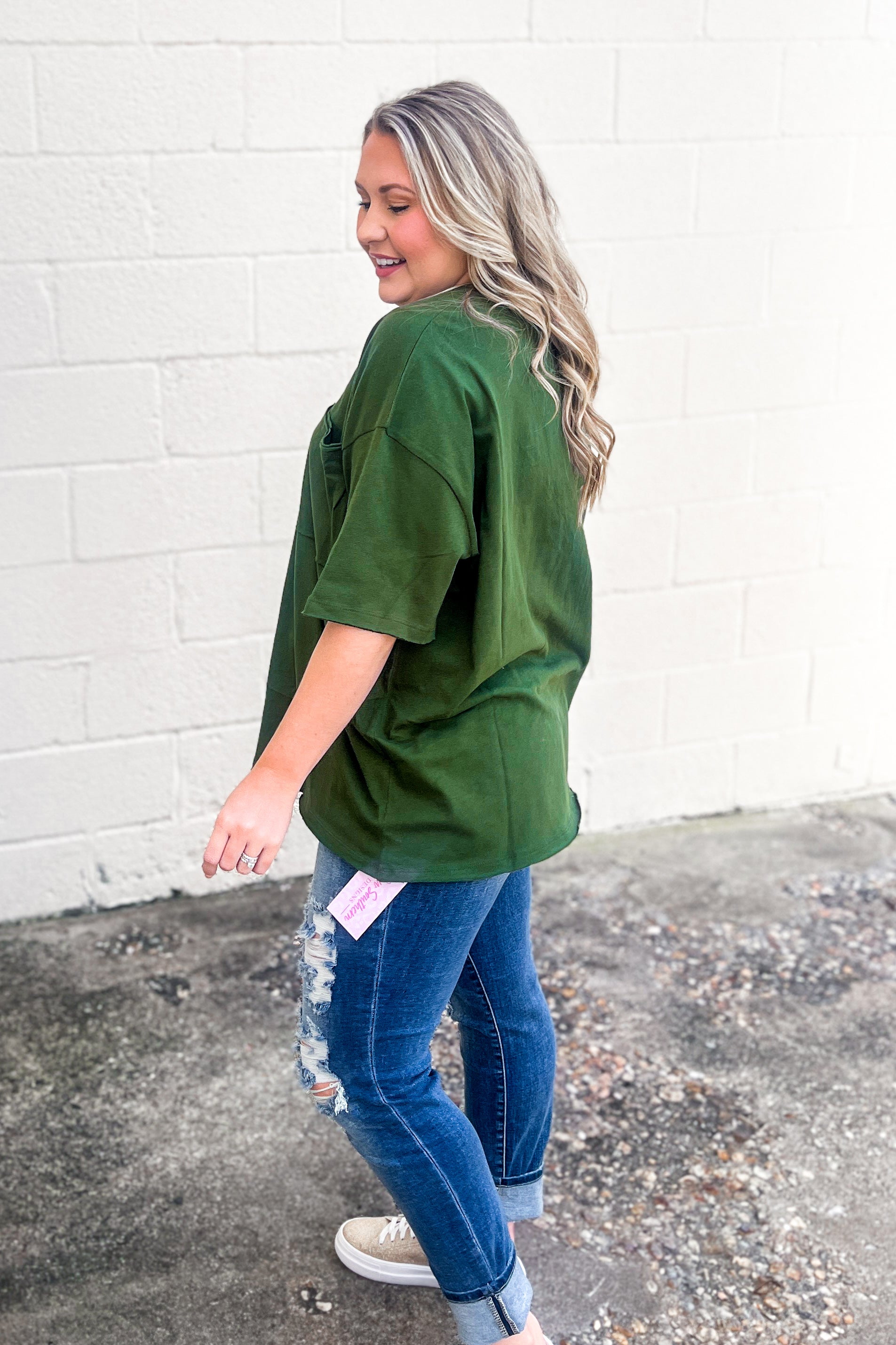 Emma Oversized Boyfriend Top, Army Green