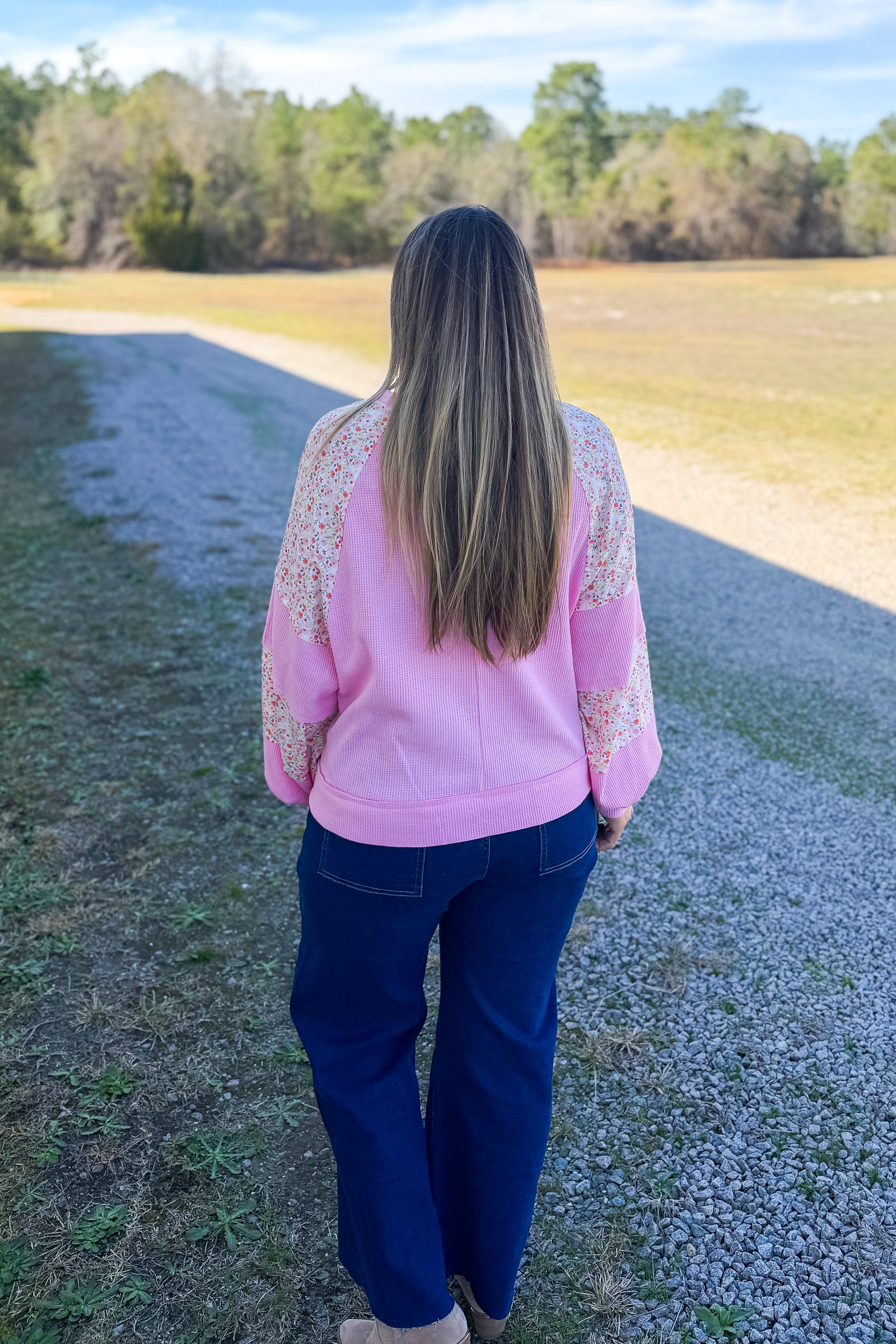 Blushing Garden Waffle Top, Pink