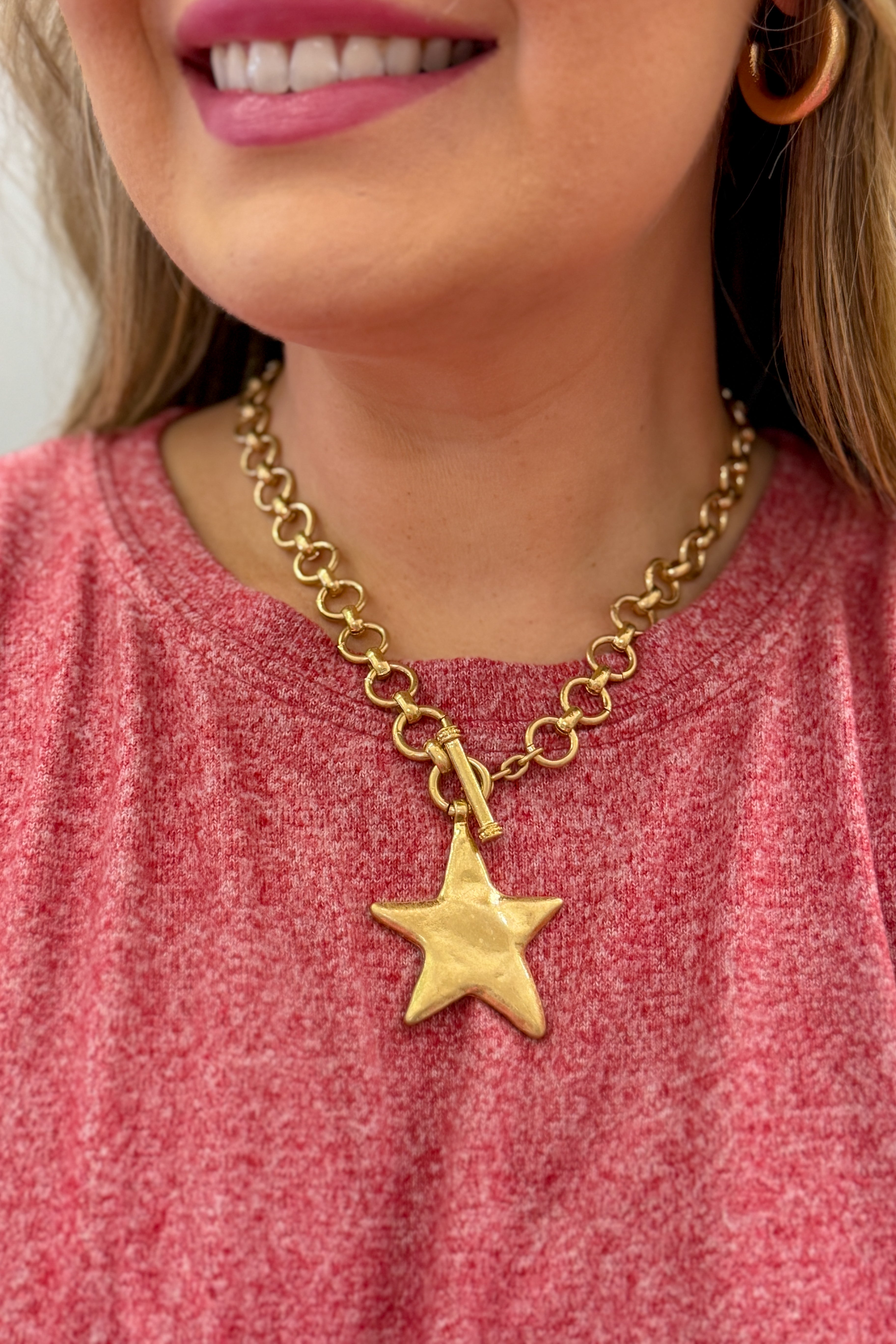 Hammered Star Necklace Set, Vintage Gold