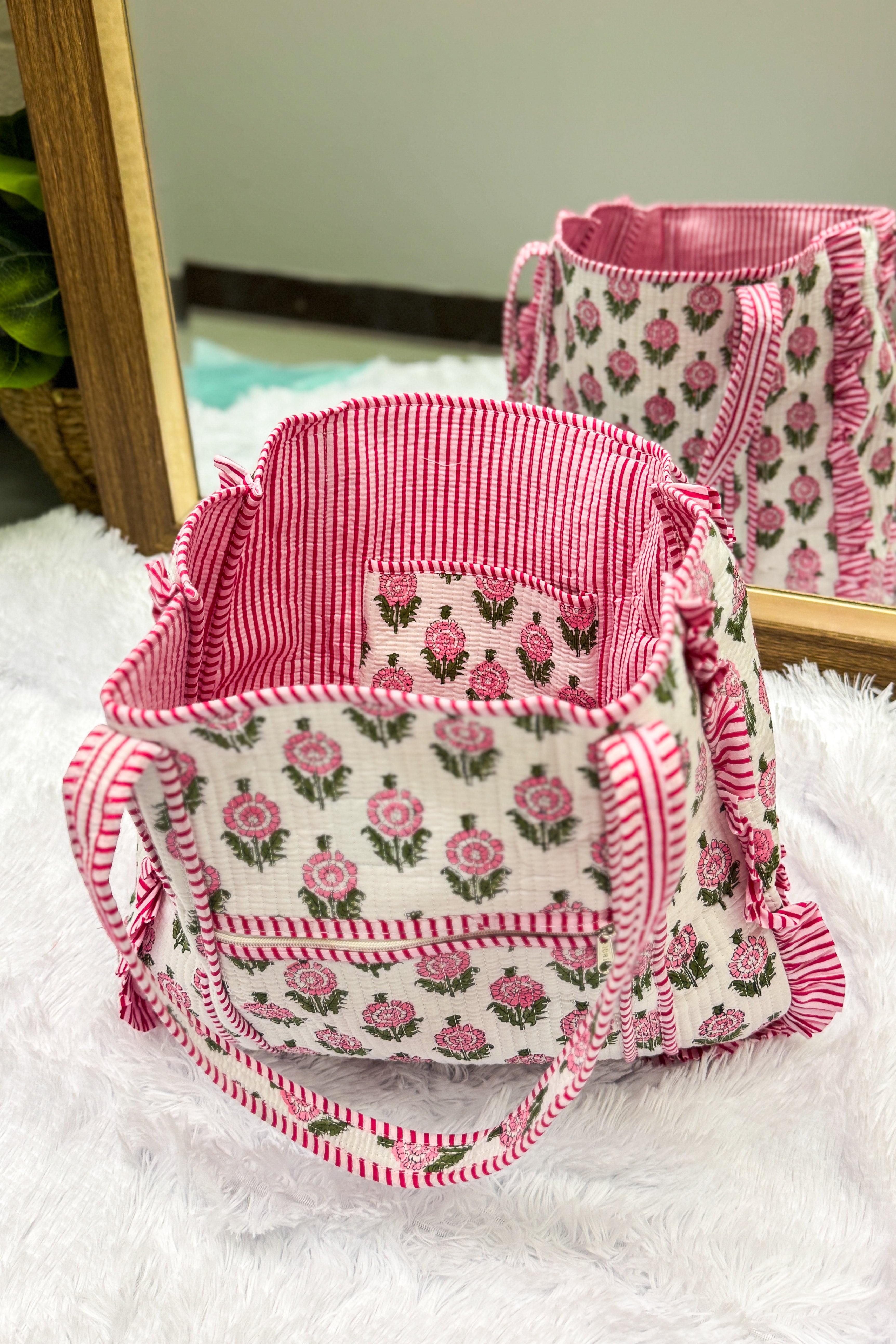 Avery Pink Floral Patterned Tote Bag