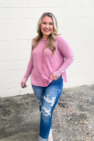 Get Up And Go Waffle Knit Top, Light Rose