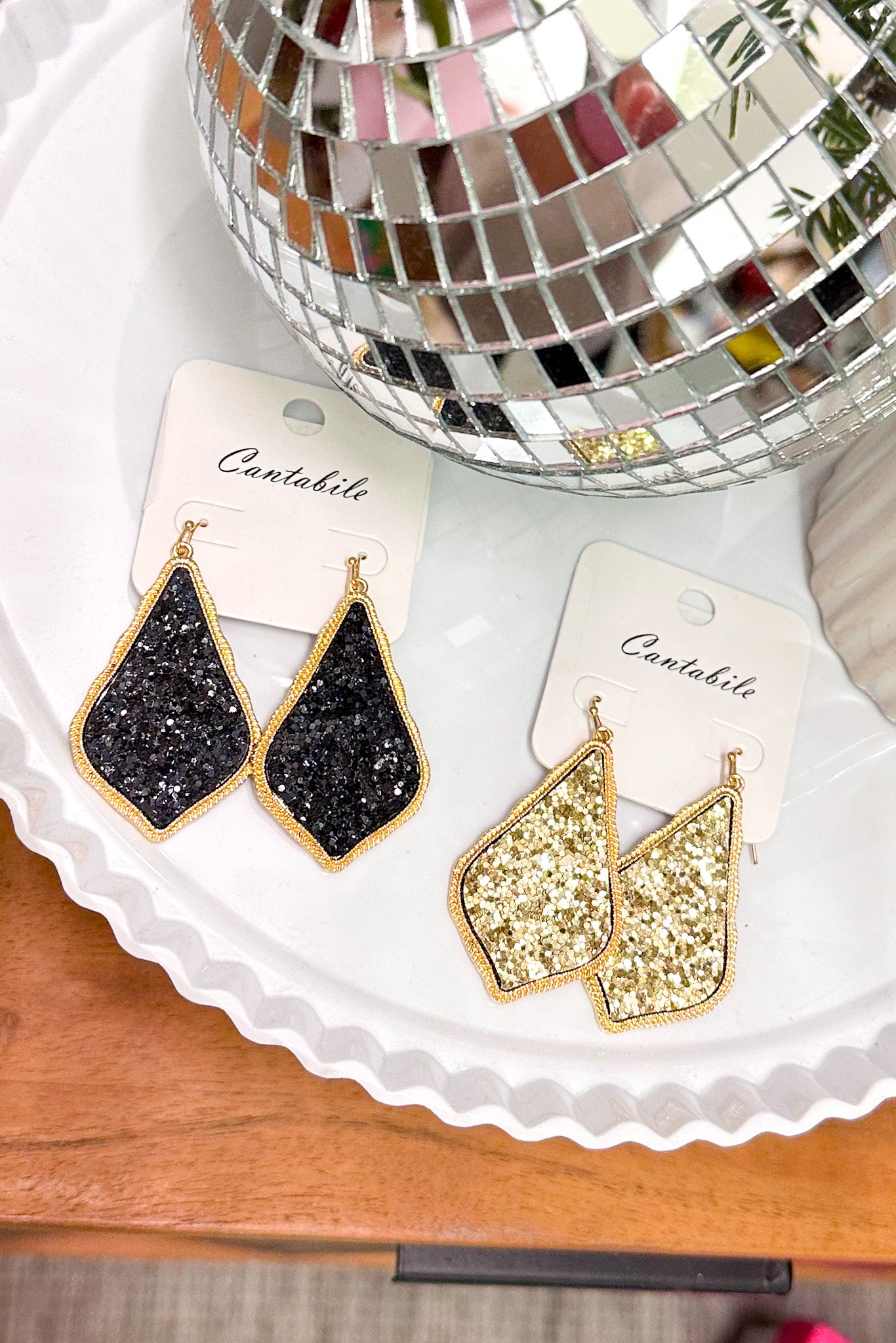 Glitter Teardrop Drop Earrings, Black