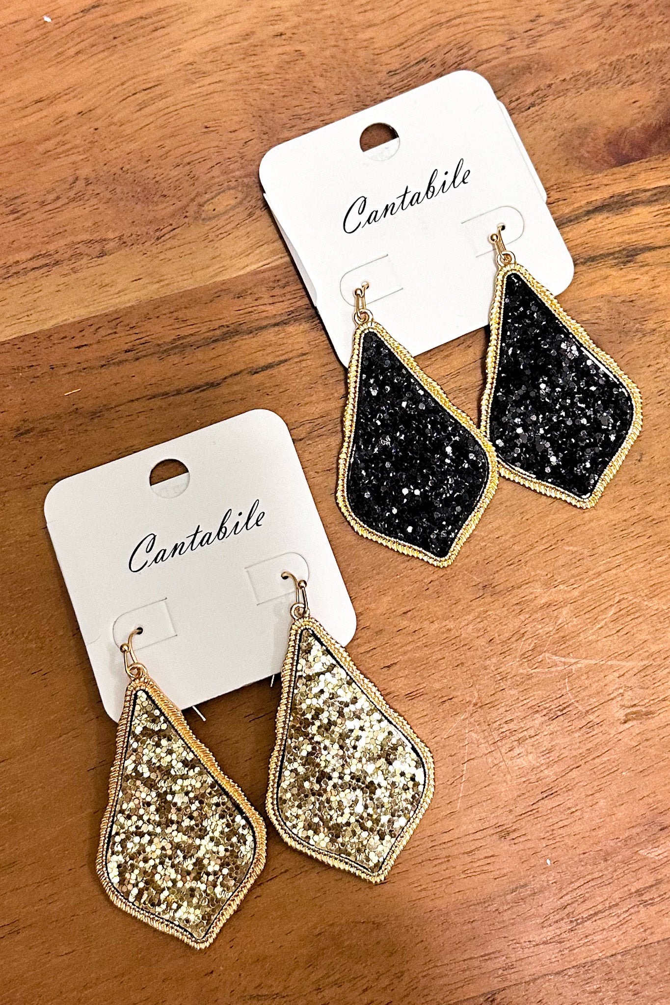 Glitter Teardrop Drop Earrings, Black