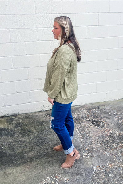 Try That Waffle Knit Top, Olive