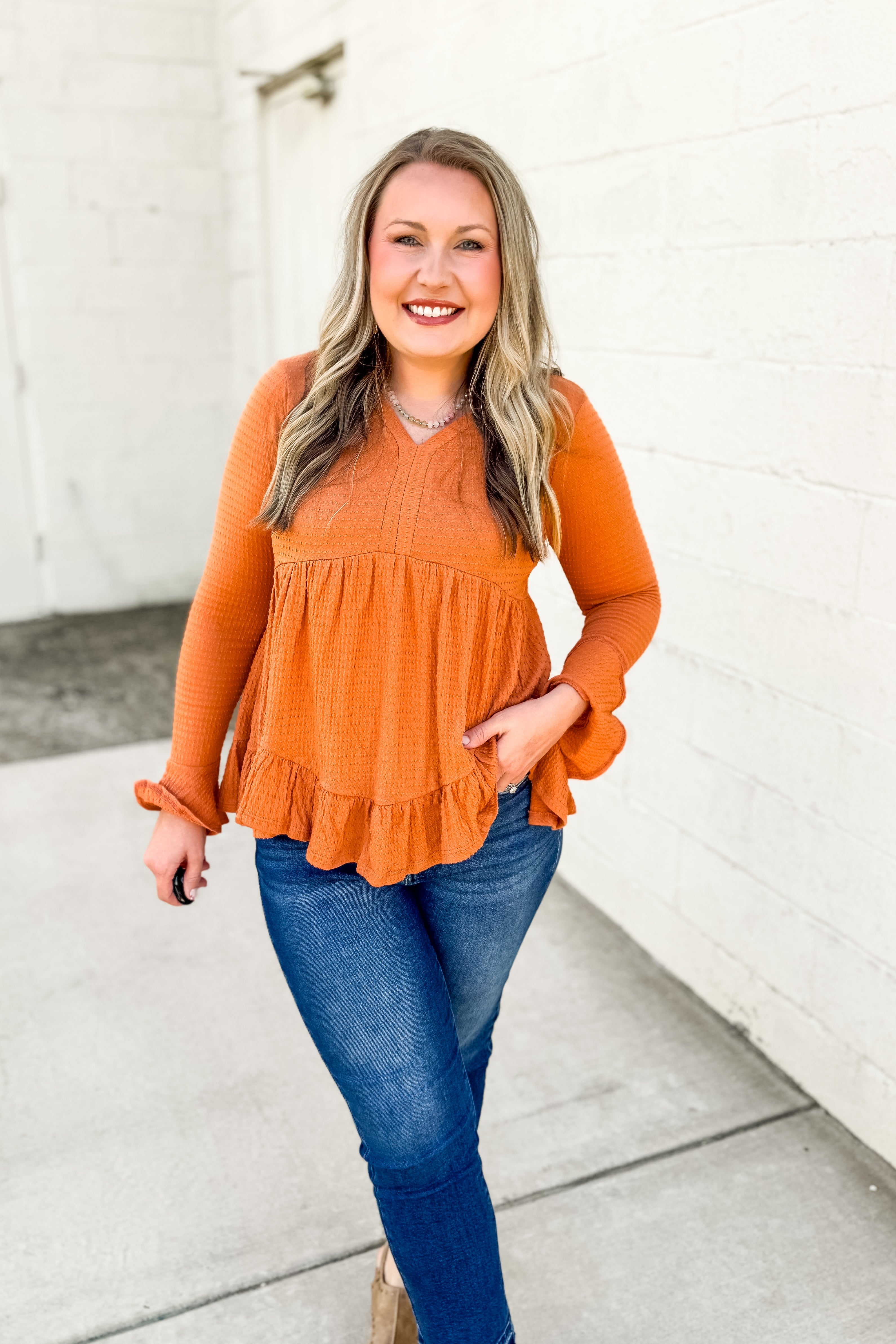 Rustic Charm Ruffle Babydoll Top