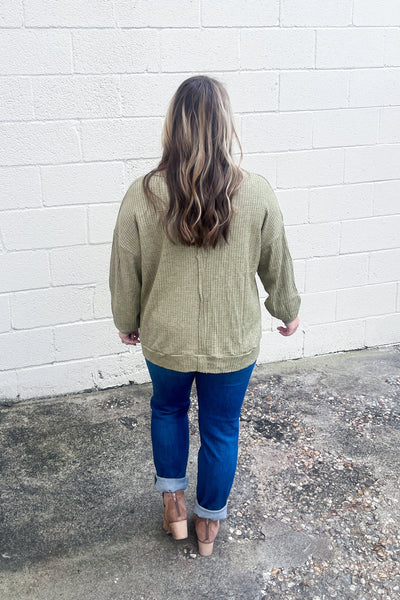 Try That Waffle Knit Top, Olive
