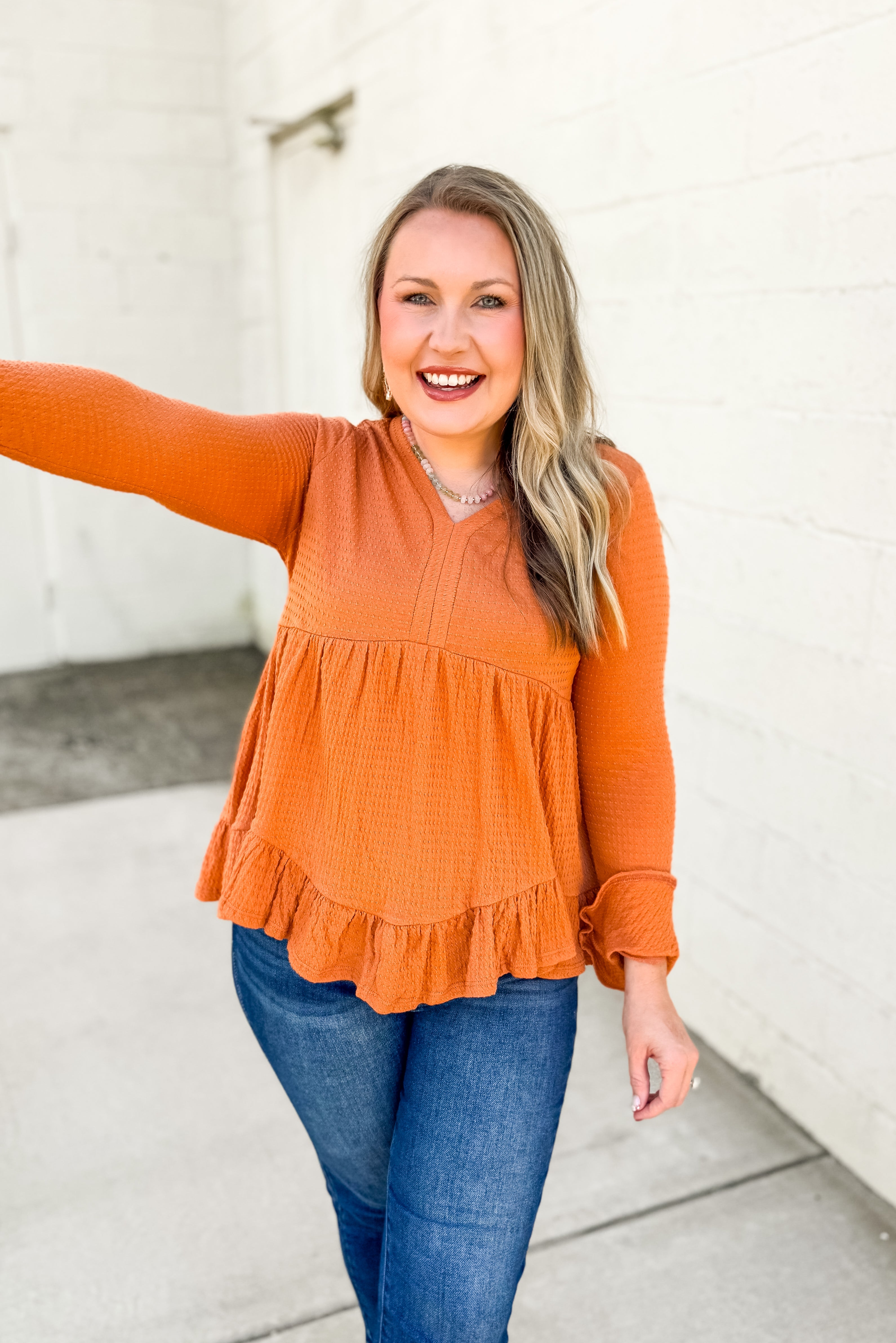 Rustic Charm Ruffle Babydoll Top