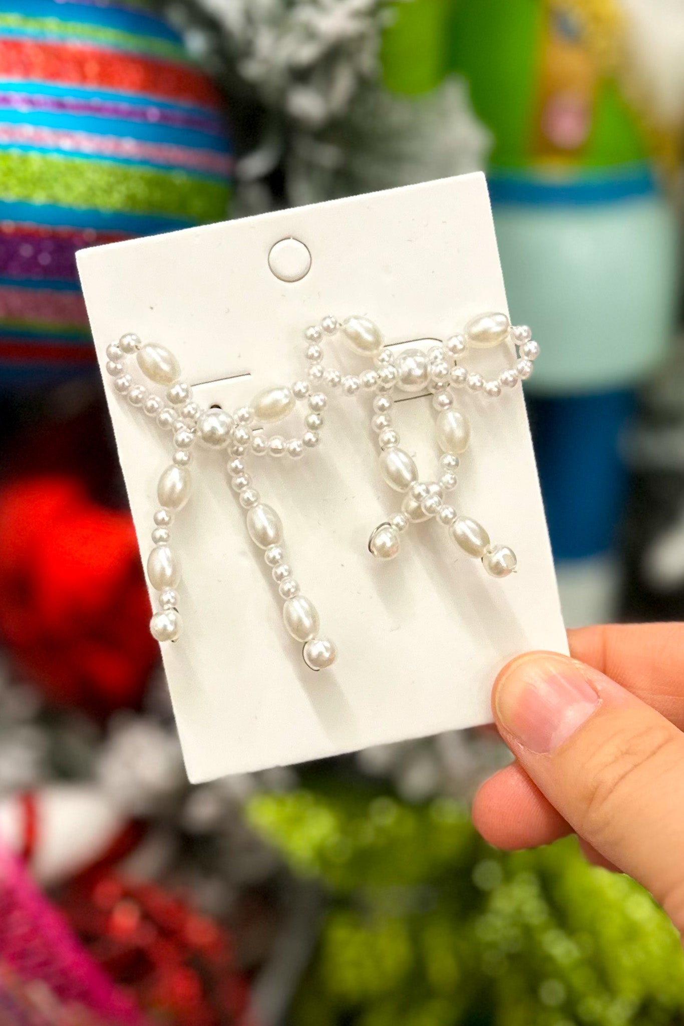 Pearl Beaded Bow Drop Earrings